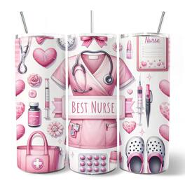 OrnamentallyYou - Pink Nurse Life 20oz Tumbler With Stainless Steel Straw, Medical Worker Appreciation Gift Cup - Multicolored
