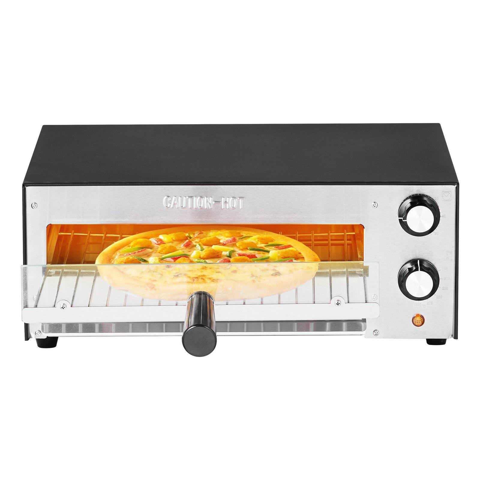 Alt View 9. Glintex - 12in Electric Pizza Oven Maker, Dual Heat Tube, Adjustable Temp Timer for Home Kitchen - Black & Silver.