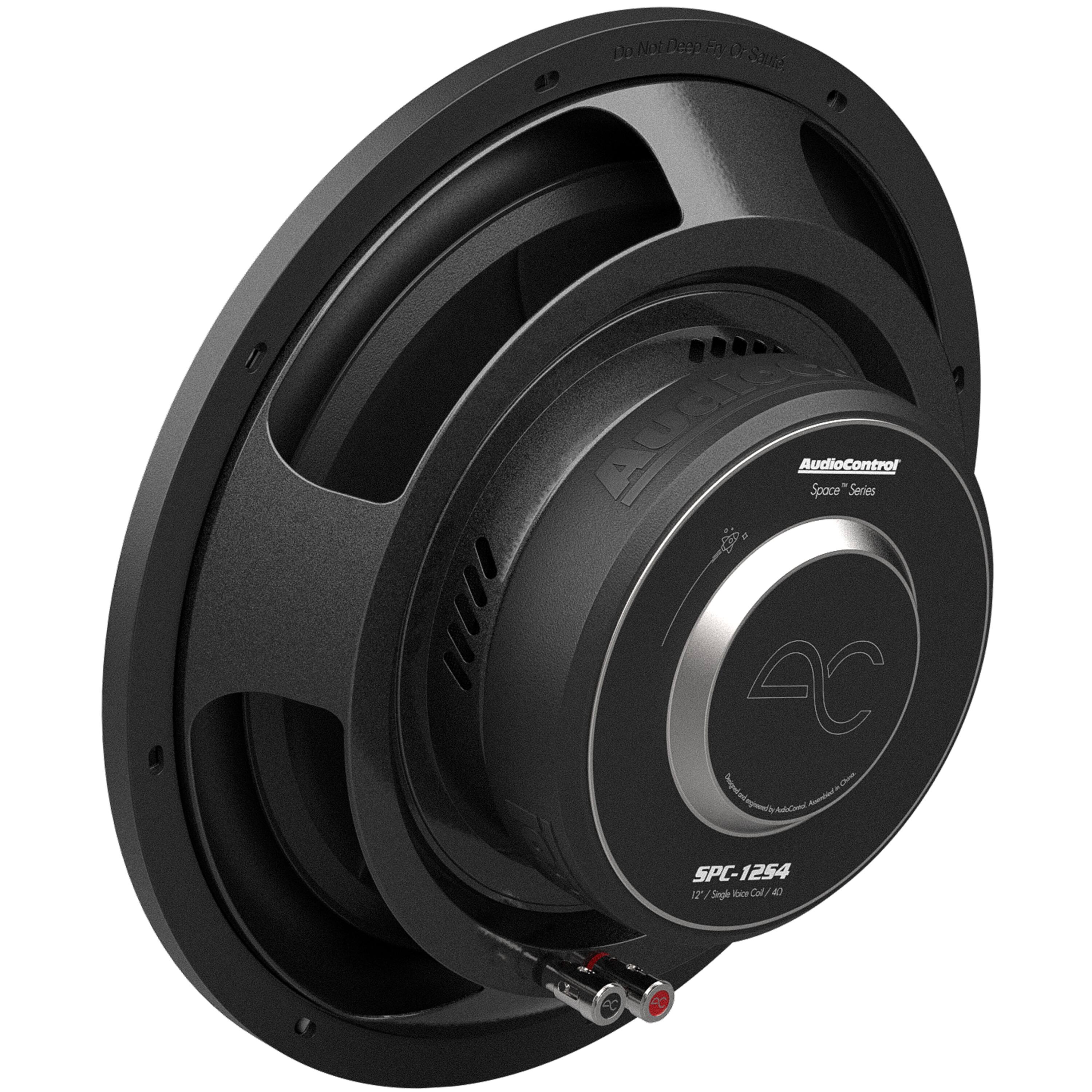 The text on the image reads "AudioControl Space Series AC-P1254 12" subwoofer."