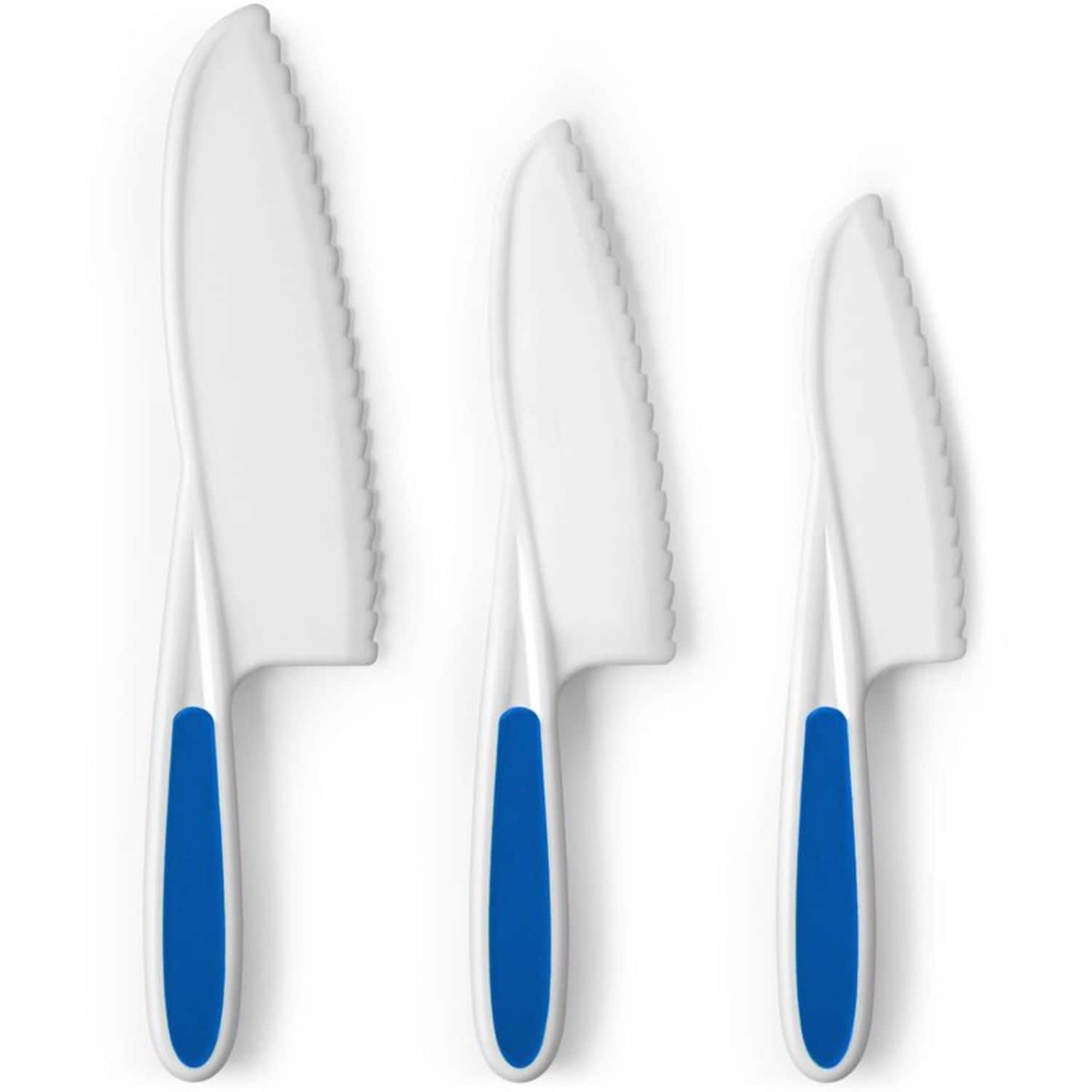 Zulay Kitchen - 3-Piece Kids Knife Set for Real Cooking & Baking - For Toddler Cutting Fruits, Veggies, & Cake - Dark Blue