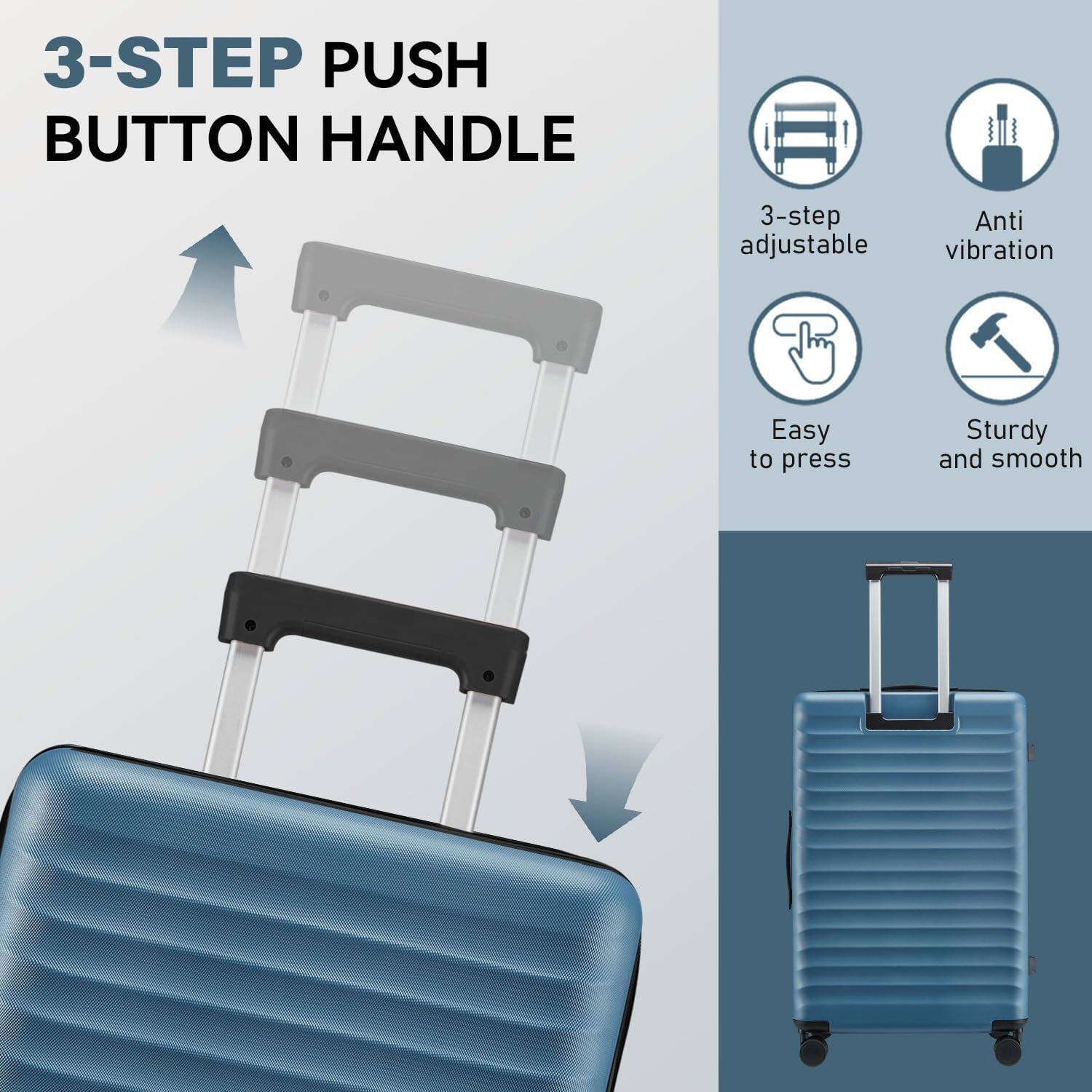 3-STEP PUSH BUTTON HANDLE

- 3-step adjustable
- Anti vibration
- Easy to press
- Sturdy and smooth