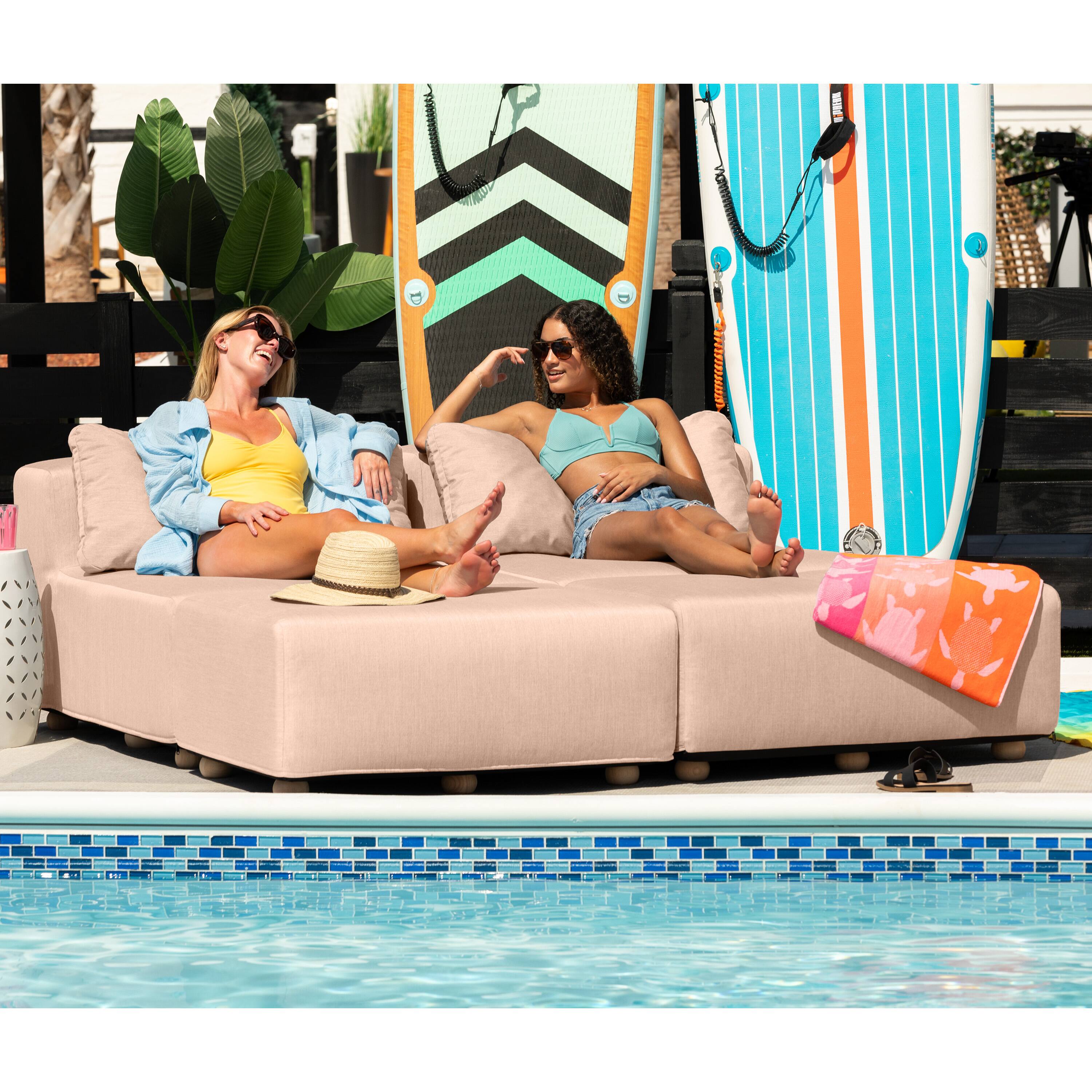 Back. Jaxx - Jaxx Vada Outdoor Sun Lounger Luxury Modular Chaise & Ottoman w/ Sunbrella Fabric & Waterproof Cover, Sunbrella Petal - Petal.