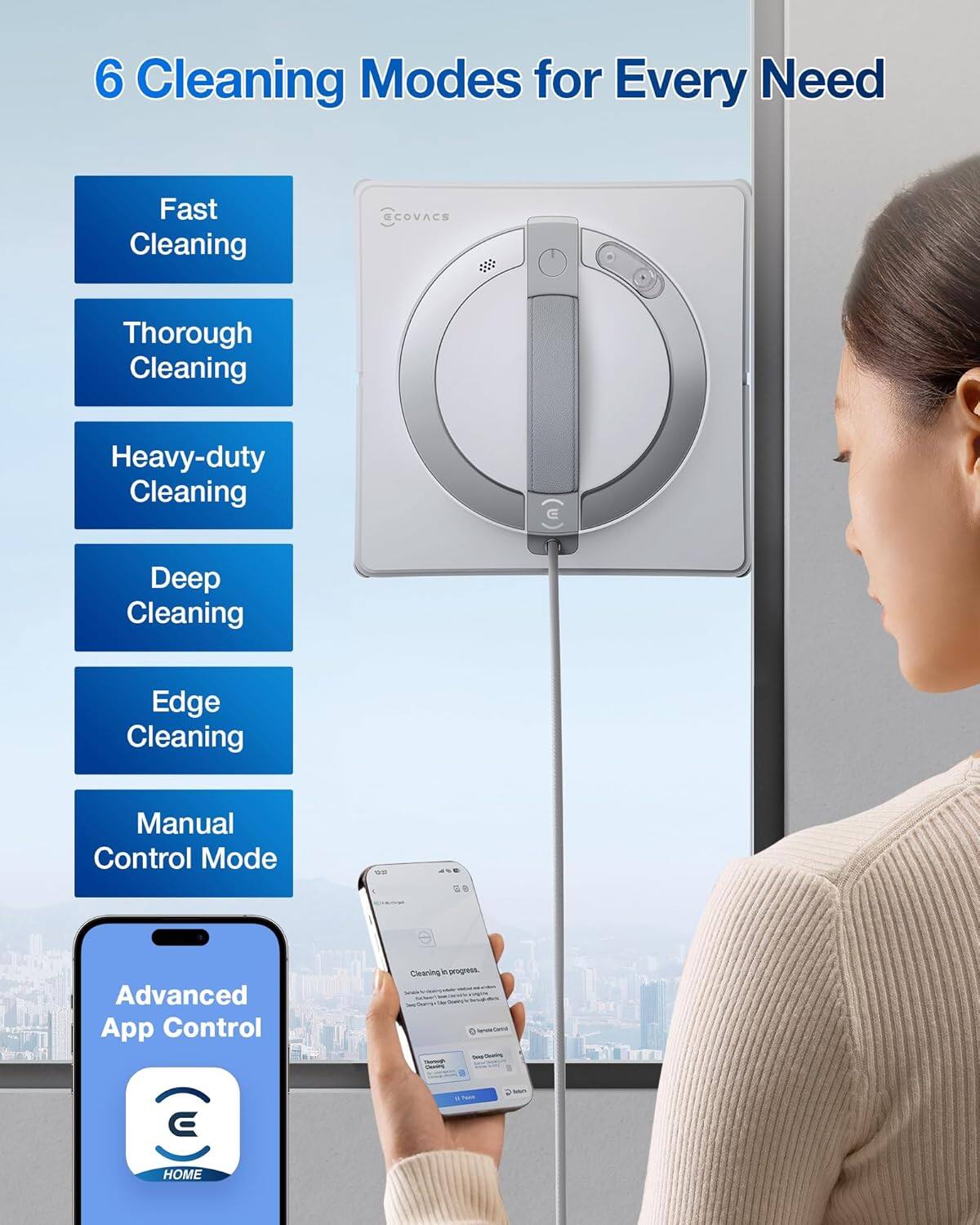 6 Cleaning Modes for Every Need

- Fast Cleaning
- Thorough Cleaning
- Heavy-duty Cleaning
- Deep Cleaning
- Edge Cleaning
- Manual Control Mode

Advanced App Control