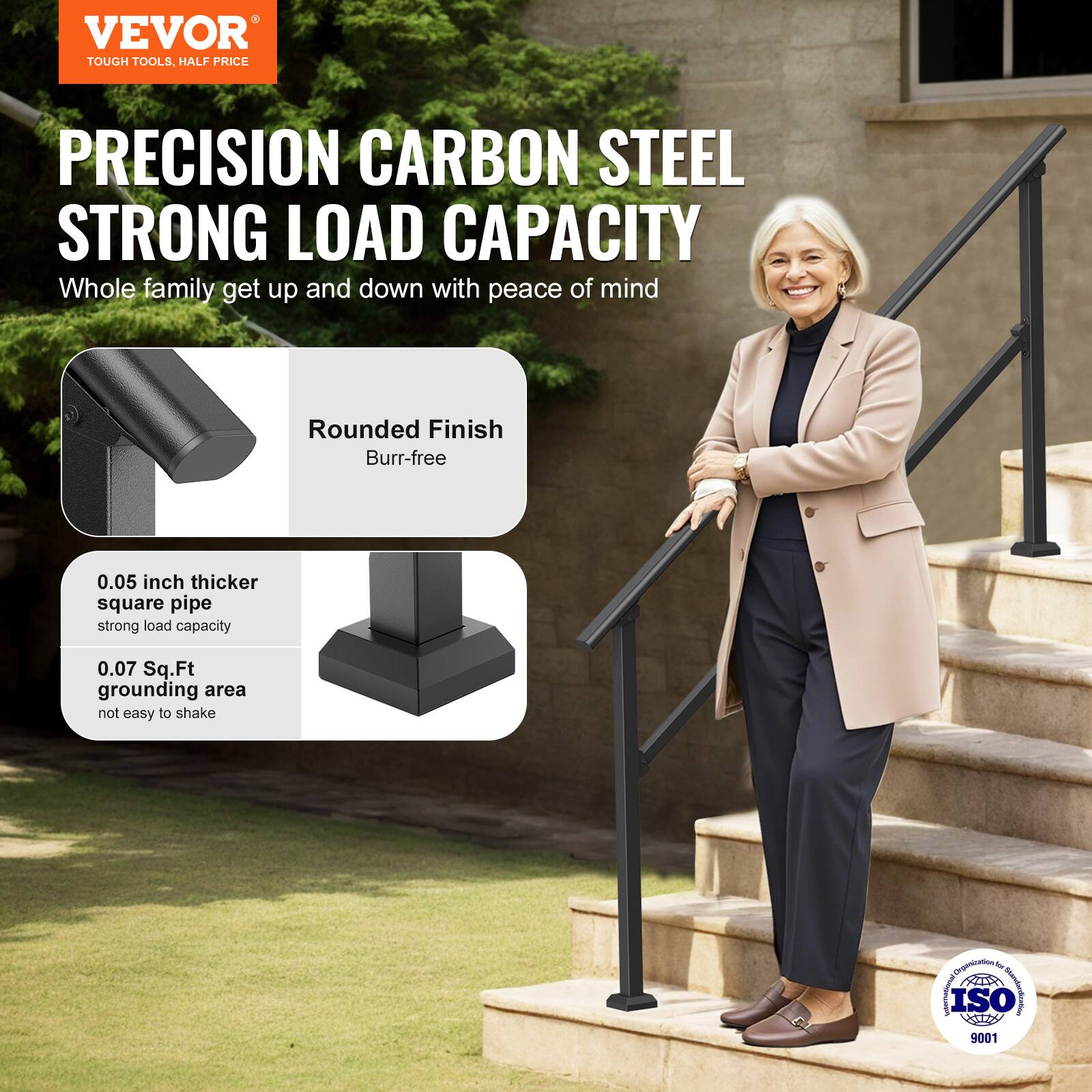 VEVOR TOUGH TOOLS, HALF PRICE PRECISION CARBON STEEL STRONG LOAD CAPACITY

Whole family get up and down with peace of mind

Rounded Finish Burr-free

0.05 inch thicker square pipe strong load capacity

0.07 Sq.Ft grounding area not easy to shake

Credcto - P ISO 9001