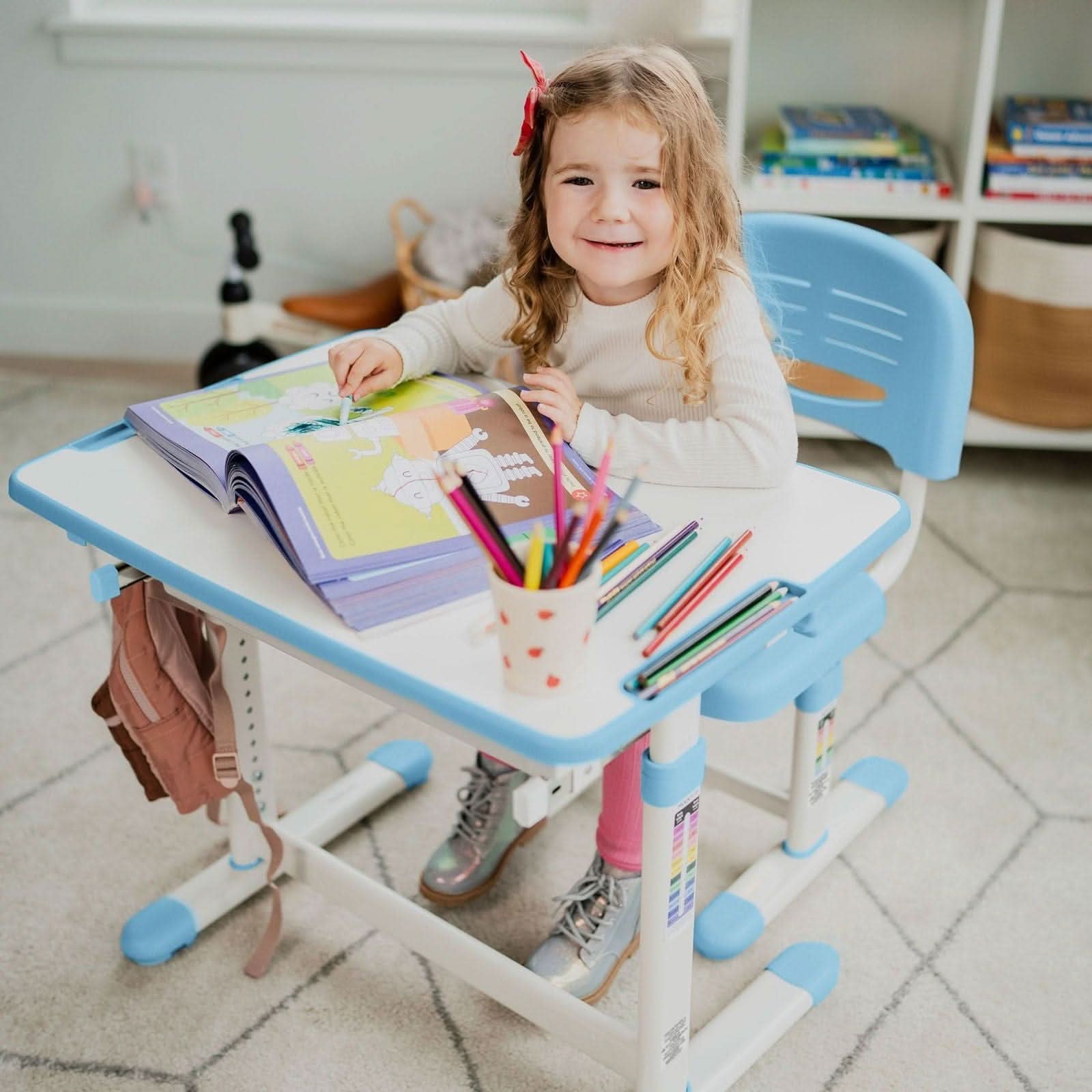 Angle. Mount-It! - Mount-It! Children's Desk and Chair Set — Adjustable Kids Study Table with Chair for Home or School, Blue - Blue.