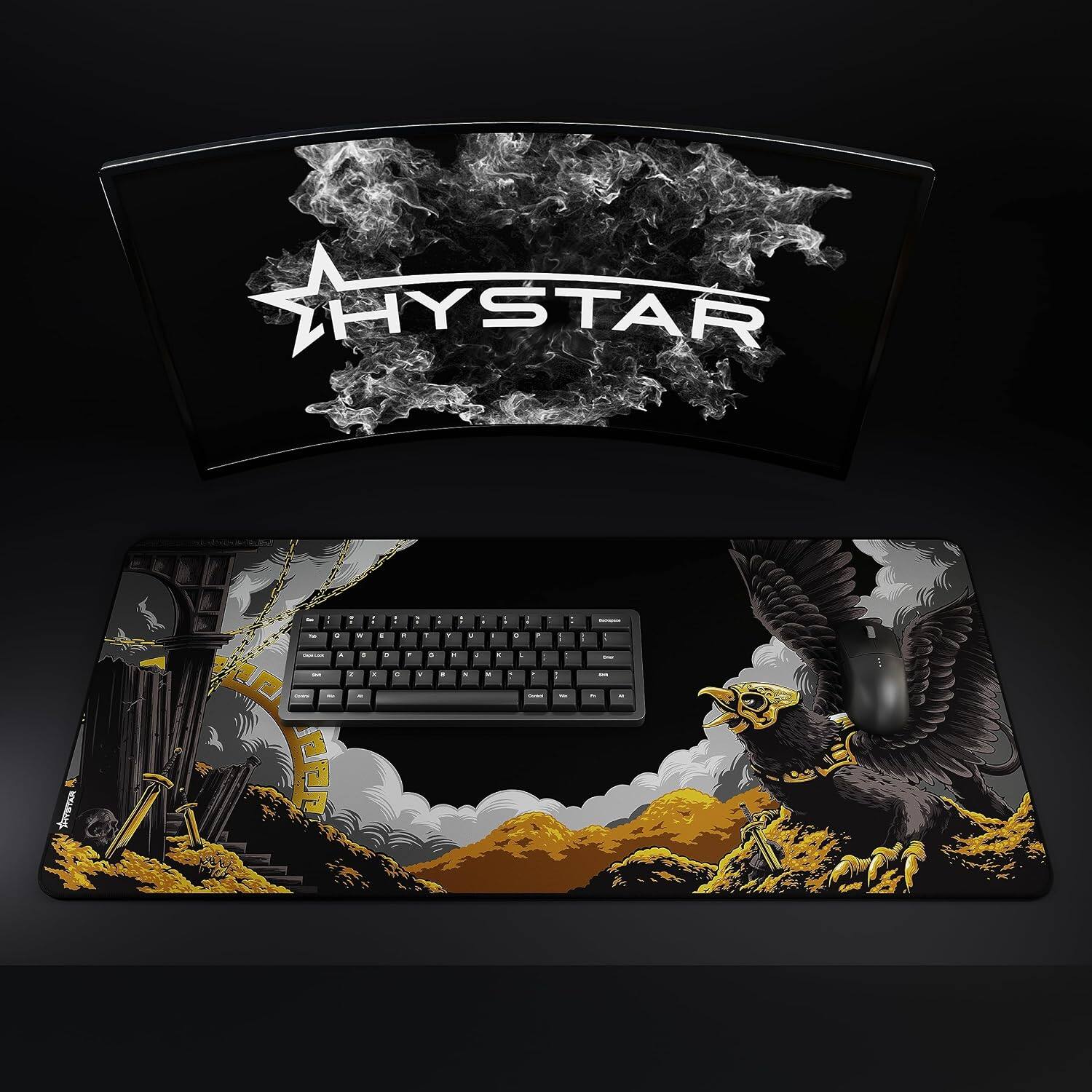 Alt View 4. Hystar - Extended Gaming Mouse Pad | XXL 36" x 16" | 5mm Thick, Waterproof Surface, Smooth Polyester Fabric, and Rubber Base - Mythic Griffin.