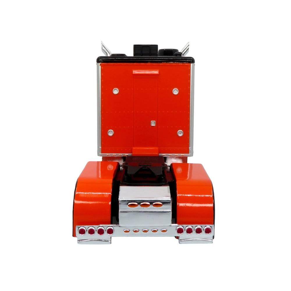 Alt View 1. Iconic Replicas - Peterbilt 379 Tractor with Enclosed Car Carrier Trailer Reliable Carriers Orange Black 1/43 Heavy Haul Truck Collection - Orange and Black.