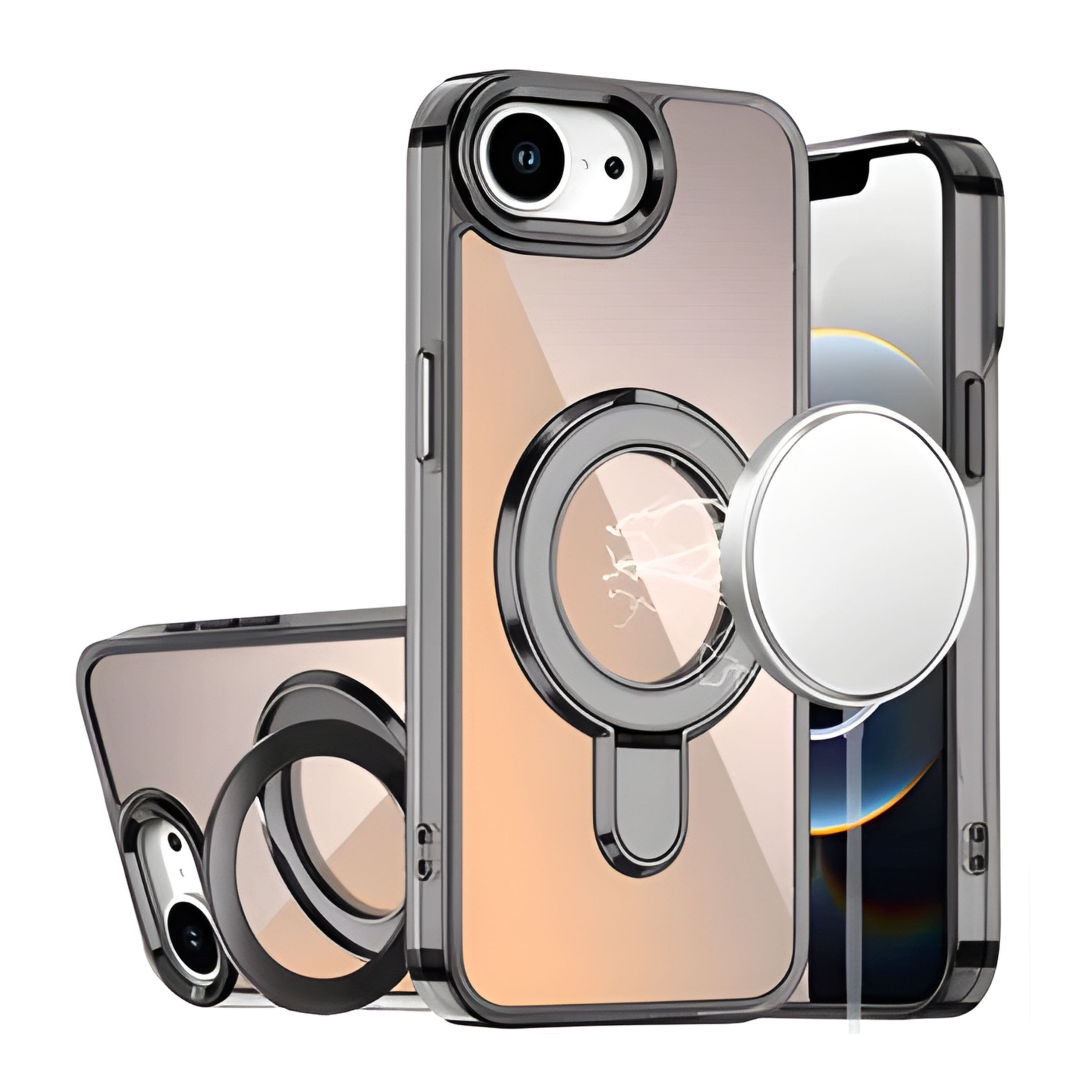 Kitcheniva - Radiant Chrome Magnetic Circle Stand Phone Case With Tempered Glass For iPhone 16e/17e - Black price history on PriceWatchPro