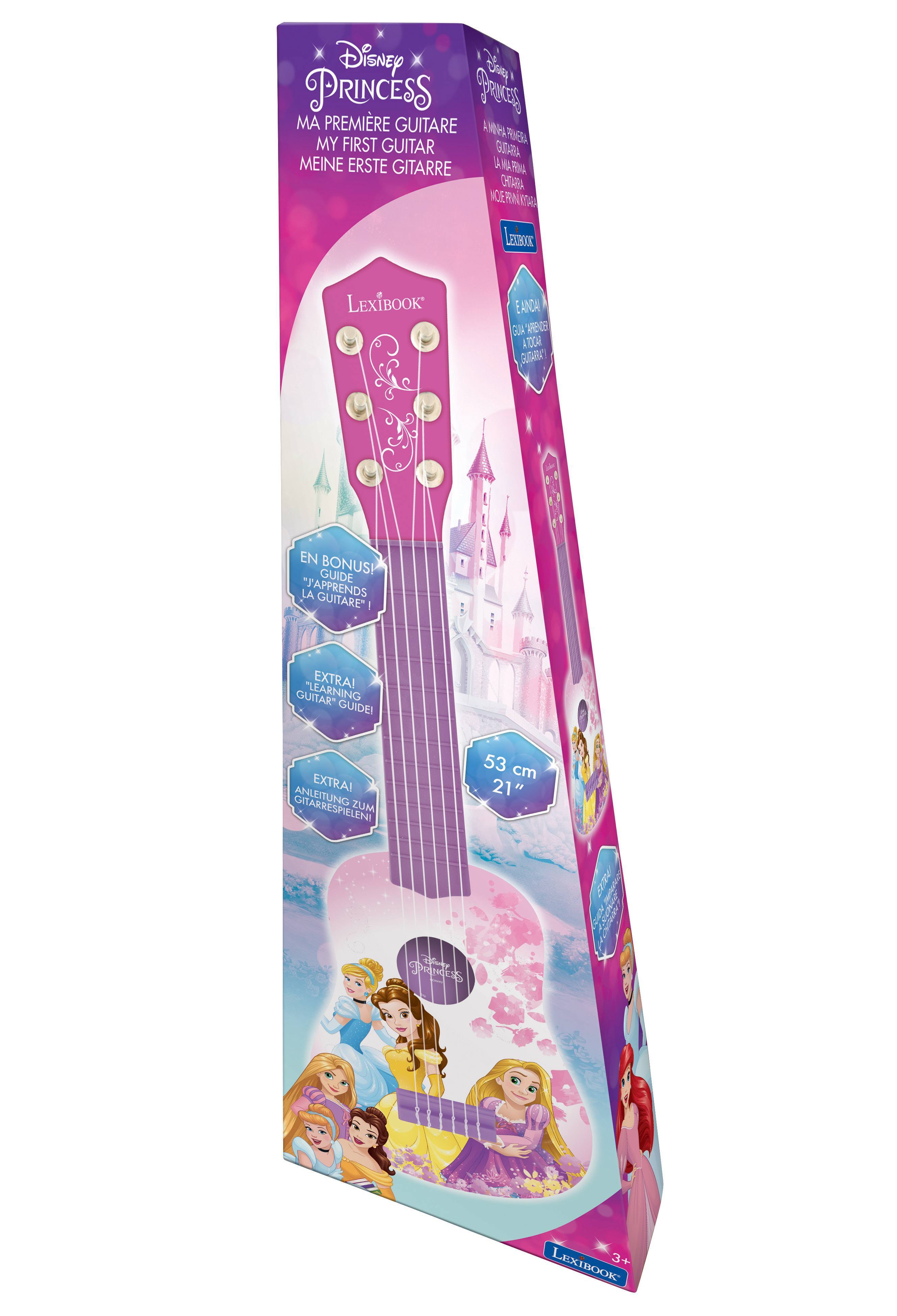 Disney PRINCESS  
MA PREMIÈRE GUITARE  
MY FIRST GUITAR  
MEINE ERSTE GITARRE  

LEXIBOOK  

EN BONUS!  
"J'APPRENDS LA GUITARE"  

EXTRAI!  
"LEARNING GUITAR" GUIDE!  

EXTRAI!  
ANLEITUNG ZUM GITARRESPIELEN!  

53 cm  
21"  

LEXIBOOK  
3+