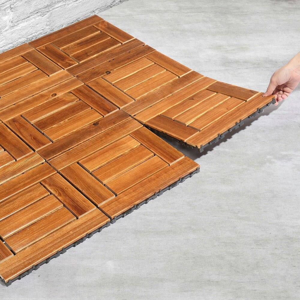 Alt View 8. Resenkos - Resenkos Plastic Deck Tiles, 9 Pack Of Interlocking Flooring, 11.8"x11.8" Water-Resistant Tiless, Natural Wood - Natural Wood.