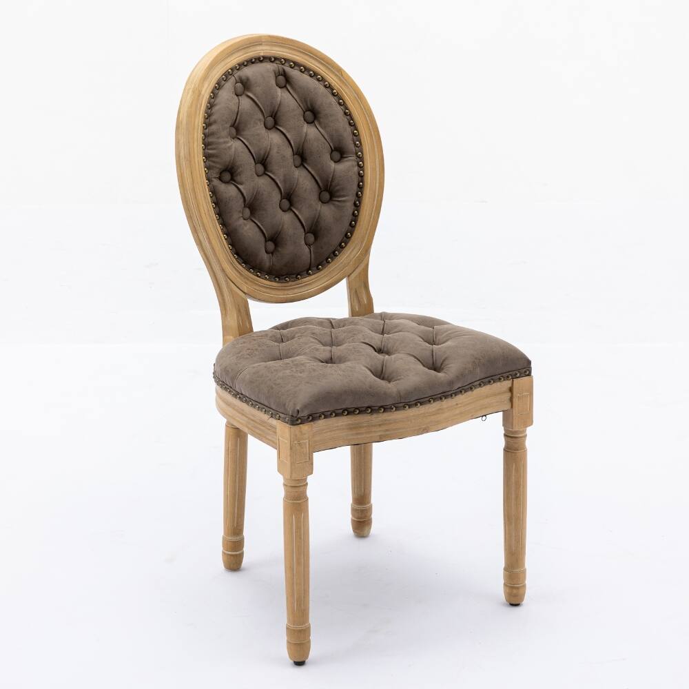 Back. Loheer - Loheer French Style Dining Chair Set of 2 Tufted PU Leather Solid Wood Vintage Farmhouse Oval Back Brown - Brown.