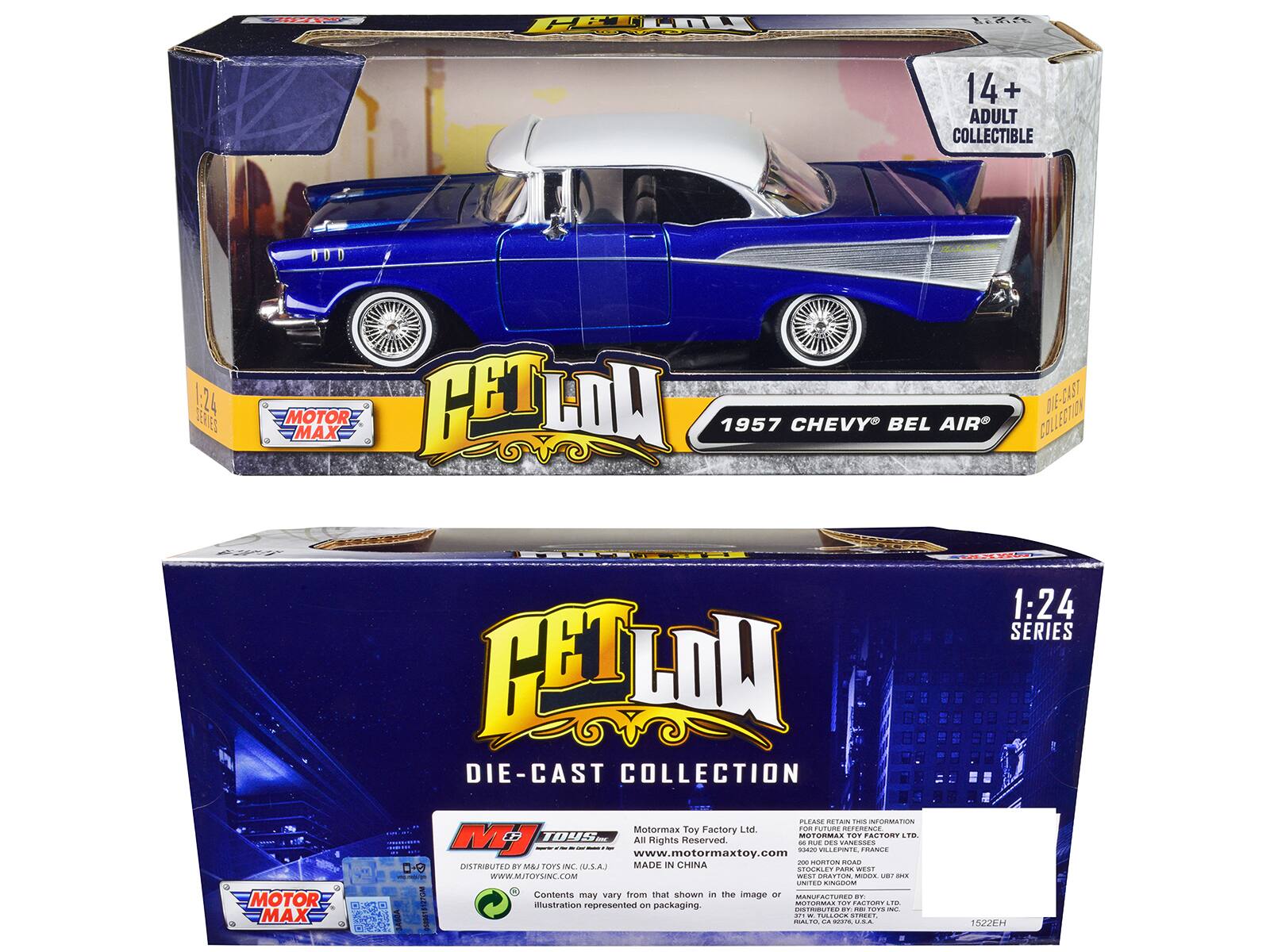 HEUAIL MA 14+ ADULT COLLECTIBLE 1:24 CETLU D1E-CAST DIE SERES MOTOR 1957 CHEVY BEL AIR COLLECTION MAX IAS 1:24 SERIES CETCU DIE-CAST COLLECTION PLEAM RETAIN THIS INFORMATION Motormax Toy Factory Ltd. FORTUTURE REFERENCE IUS MOTORMAL TOP PACTORY LTE MJ - www.motormaxtoy.com All Rights Reserved. - -2 Ar MCCCOO.T. A. VANESSES TRANICE MADE IN CHINA - MURTON A 0-0 INSPRIBUTEO BY LAM TOYS N TU.S.AJ STOCALEY A WEST WWW.MJTOYSINC.COM E.. DERTTOR OC -E - UeTCO ANGICM UTON Contents may vary from that shown in the image or illustration represented on packaging.