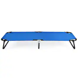 Costway - Folding Camping Bed Outdoor Portable Military Cot Sleeping Hiking Travel - Blue