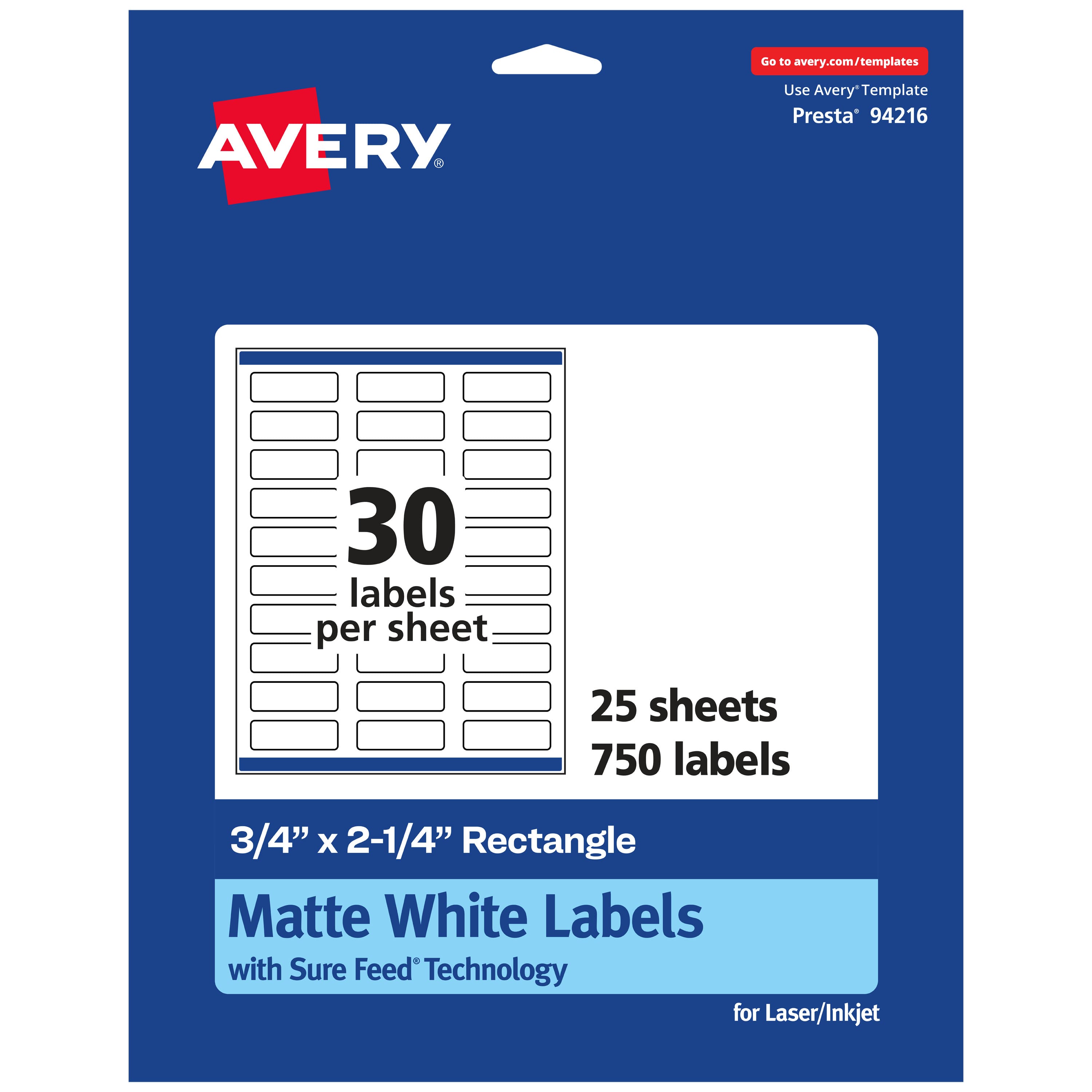 Avery - Matte Rectangle Labels, 3/4" x 2-1/4", 750 Total - White