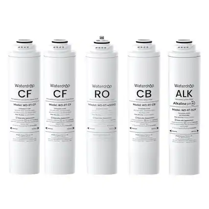 Waterdrop CF
Pre-sediment and Carbon Block Filter
Model: WD-RT-CF
Compatible model: WD-RT-CF, WD-RT-CF-2000, WD-RT-CF-3000
Filter life time up to 6 months
1. Press After Begin for 3 seconds
2. Turn on the faucet for 15 minutes
INSTALL
REMOVE
Waterdrop CF
Pre-sediment and Carbon Block Filter
Model: WD-RT-CF
Compatible model: WD-RT-CF, WD-RT-CF-2000, WD-RT-CF-3000
Filter life time up to 6 months
1. Press After Begin for 3 seconds
2. Turn on the faucet for 15 minutes
INSTALL
REMOVE
Waterdrop RO
Reverse Osmosis Membrane Filter
Model: WD-RT-450RO
Compatible model: WD-RT-450RO
Filter life time up to 12 months
1. Press After Begin for 7 seconds
2. Turn on the faucet for 15 minutes
INSTALL
REMOVE
Waterdrop CB
Activated Carbon Filter
Model: WD