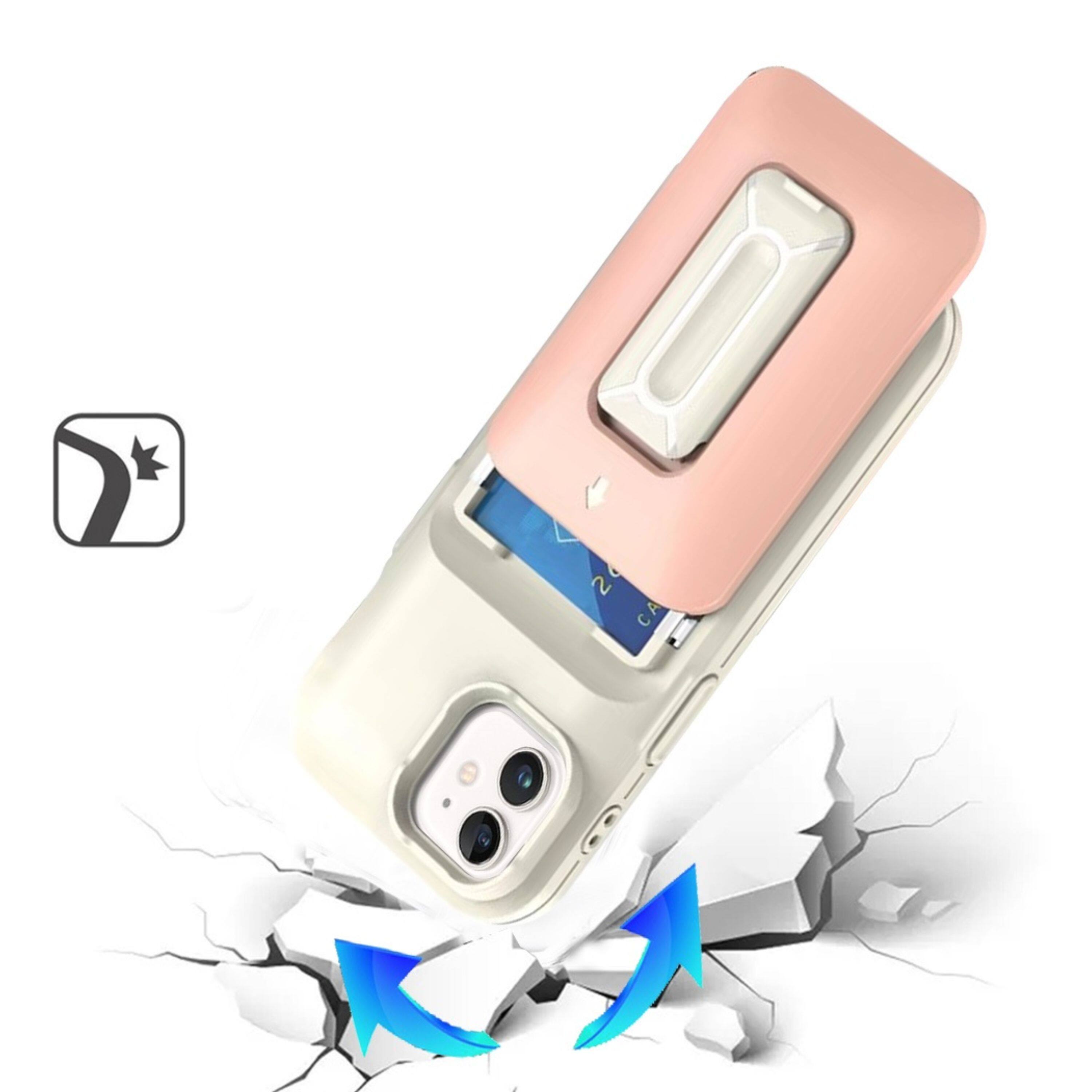 Left. Kitcheniva - Shockproof Card Holder Kickstand And Strap Phone Case With Tempered Glass For iPhone 11 Beige Light Pink - Beige Light Pink.