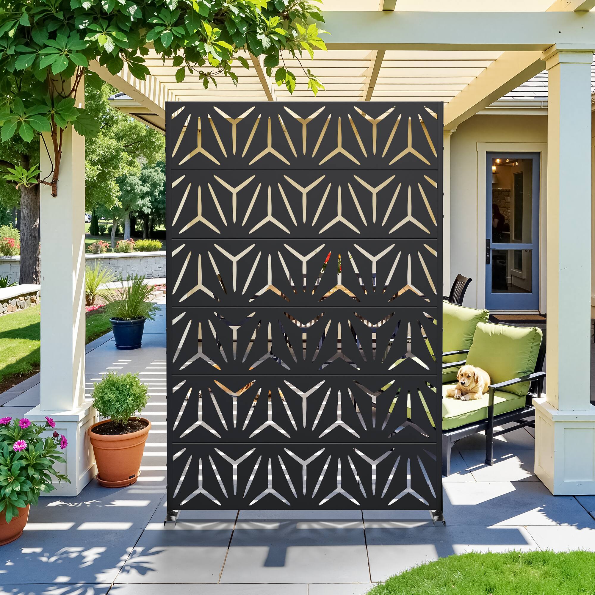 Alt View 3. PexFix - 72 in. x 47 in. Star Pattern Metal Outdoor Privacy Screen & Panels, Freestanding Garden Divider Fence - Black.