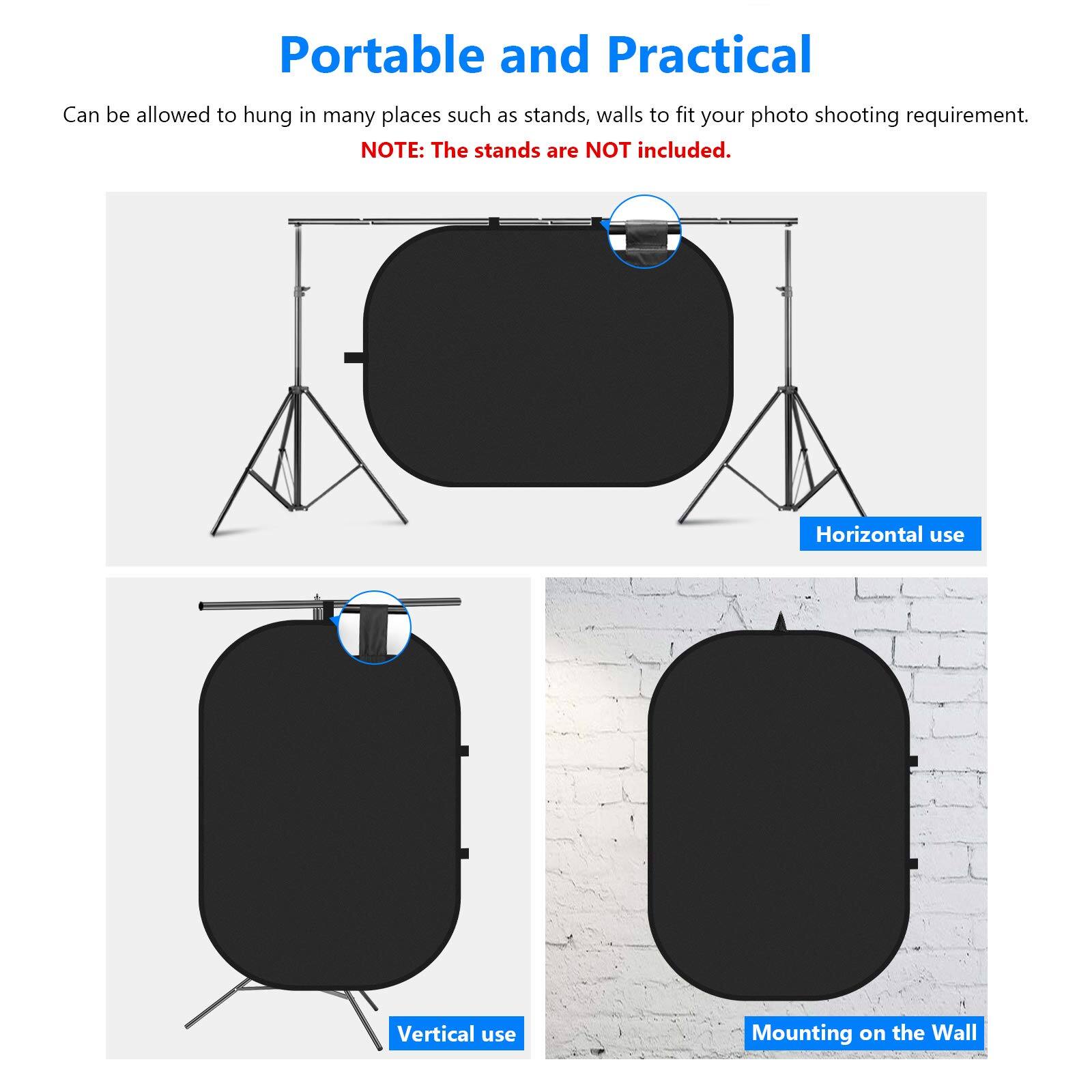 Portable and Practical

Can be allowed to hang in many places such as stands, walls to fit your photo shooting requirement.

**NOTE:** The stands are NOT included.

- Horizontal use
- Vertical use
- Mounting on the Wall