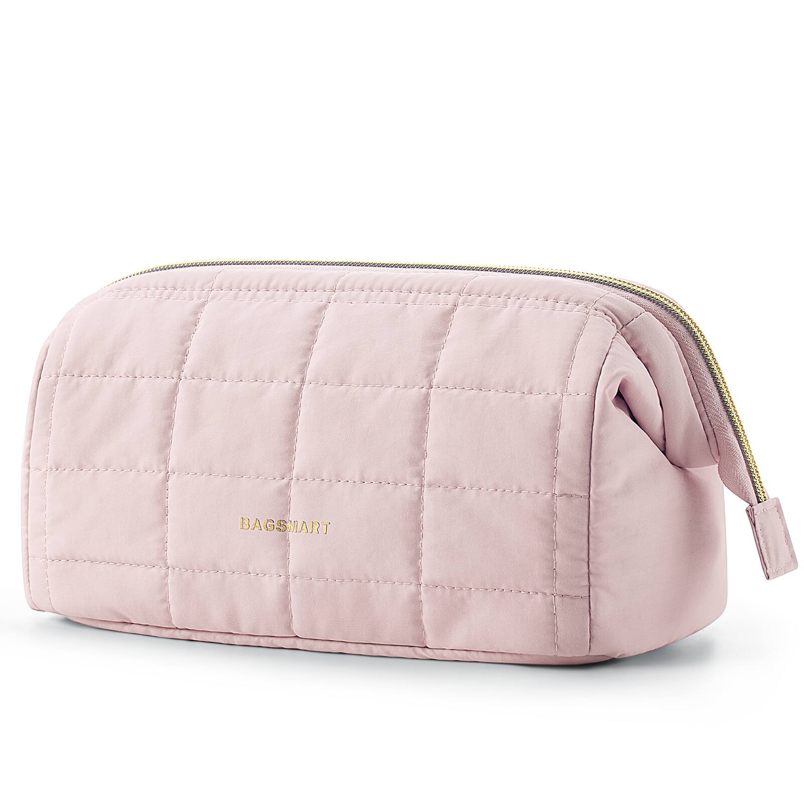 Left. Bagsmart - Wide-open Makeup Bag Cosmetic Pouch Organizer Travel Toiletry Bag Essentials Accessories for Women Girls - Pink.