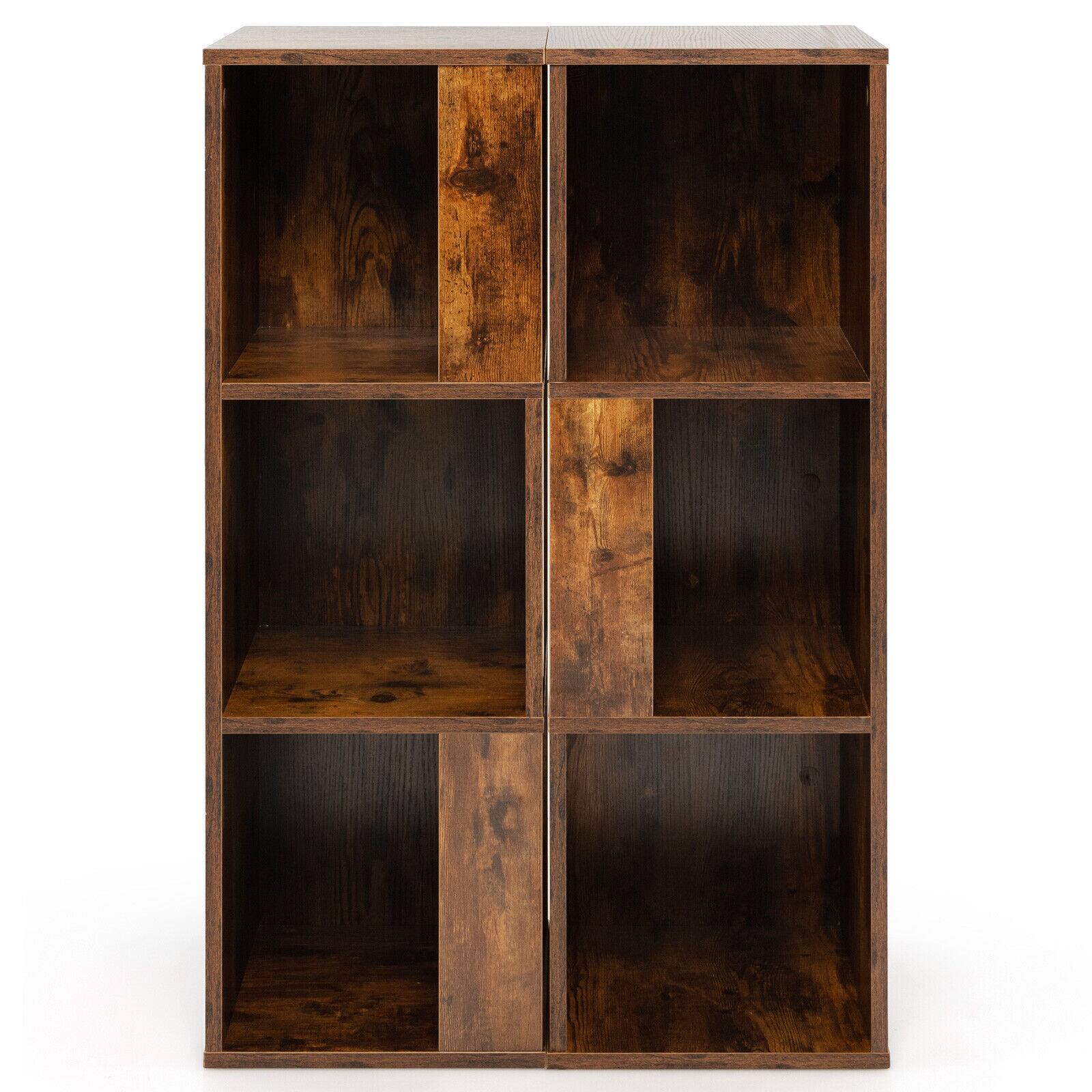 Front. Sugift - 3-Tier 6 Cube Freestanding Bookcase with Anti-toppling Device - Brown.