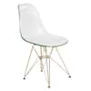 Front. LeisureMod - Cresco Modern Acrylic Dining Chair with Ergonomic Seat and Gold Steel Base - White Green.