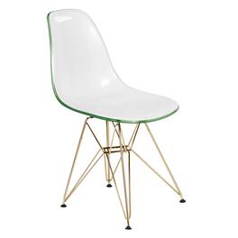 LeisureMod - Cresco Modern Acrylic Dining Chair with Ergonomic Seat and Gold Steel Base - White Green