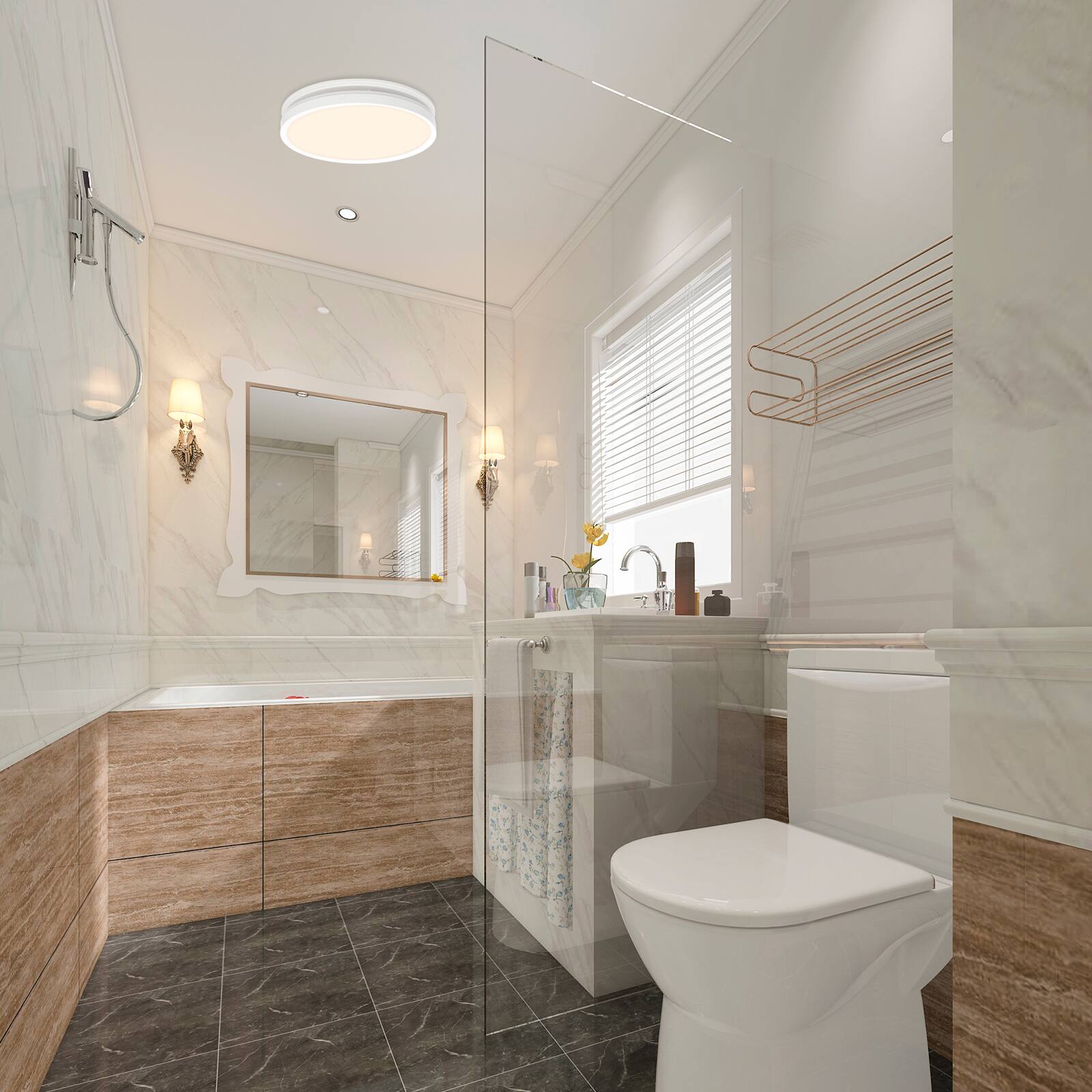 Alt View 4. Akicon - Bathroom Exhaust Fan with Light, Dimmable 3CCT LED Light with Night Light, 80 CFM, 2 Sones, Round, White - White.