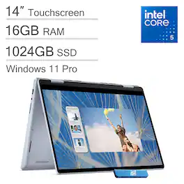 Dell - Inspiron 14 - 14" FHD+ 2-in-1 Touchscreen Laptop - Intel Core 5 120U 2024 - 16GB Memory - 1TB SSD - Windows 11Pro - Ice Blue