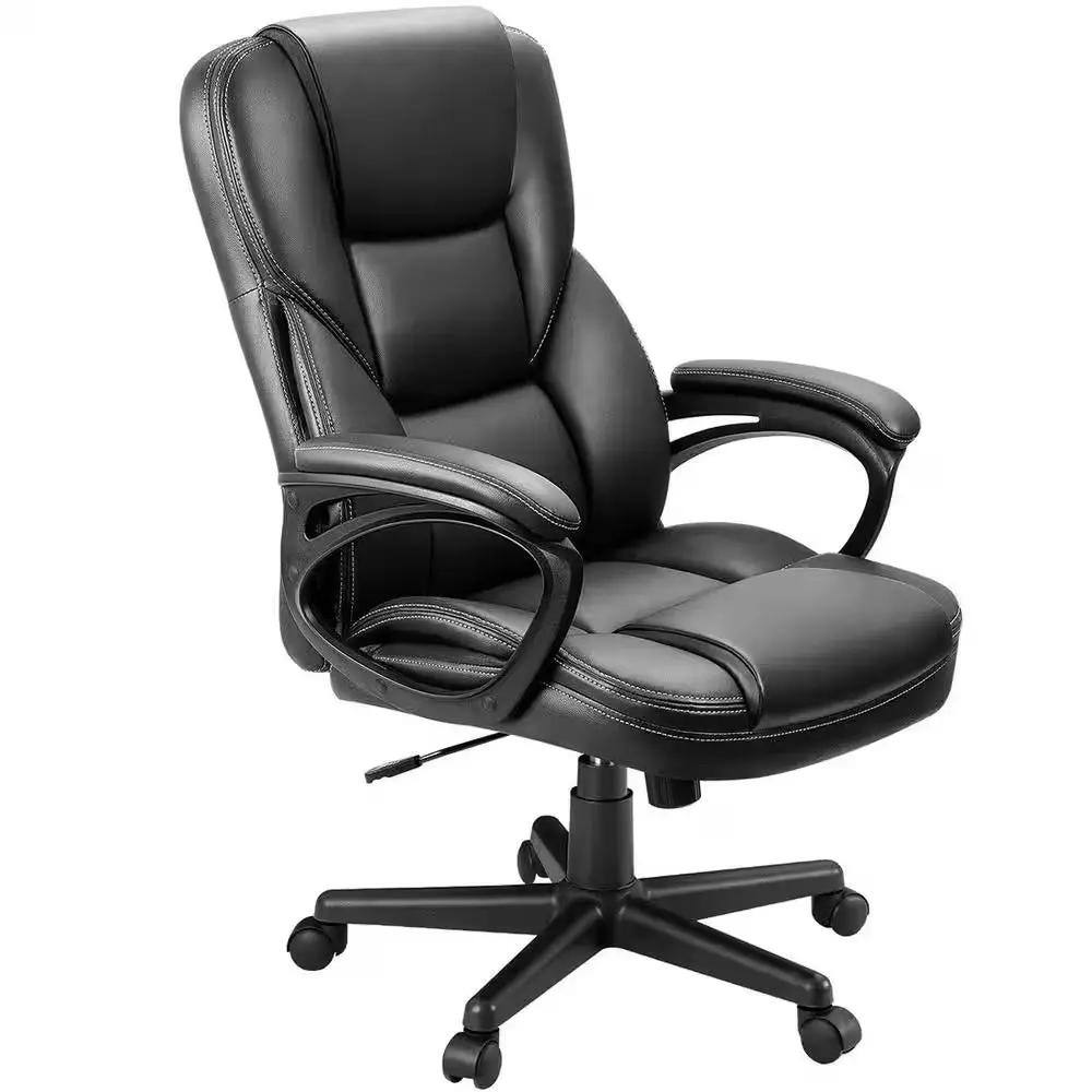 Front. Platinum-Level - Big and Tall Ergonomically Designed Leather Executive Chair with Swivel - Black.