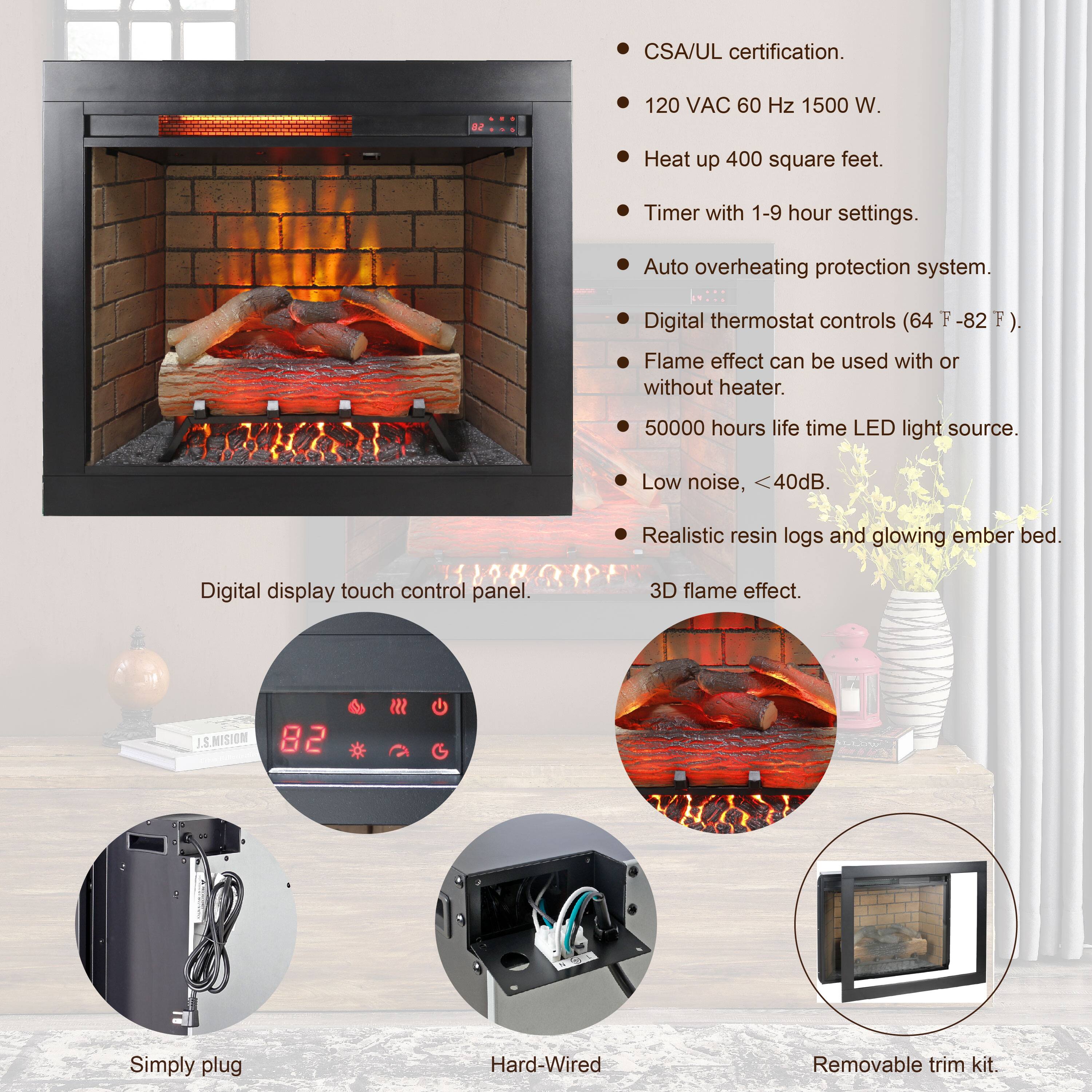 Left. Tiramisubest - 28" Infrared Electric Fireplace with Removable Trim kit Insert,Touch Panel Home Decor Heater,Smokeless Firebox - Antique Black.