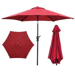 Ainfox - 7.5ft Patio Umbrella Outdoor Market Umbrella UV Protection Sturdy Frame W/Easy Crank - Red
