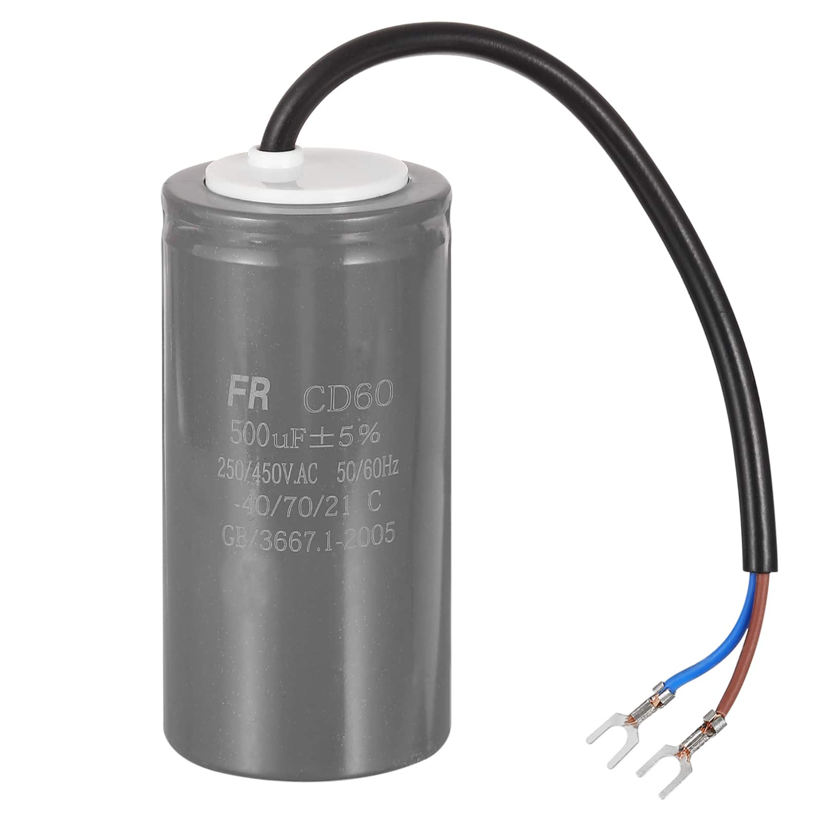 Unique Bargains - CD60 Run Capacitor 500uF 450V 5% Motor Starting with 2 Wires for Air Compressor Washing Machine - Gray