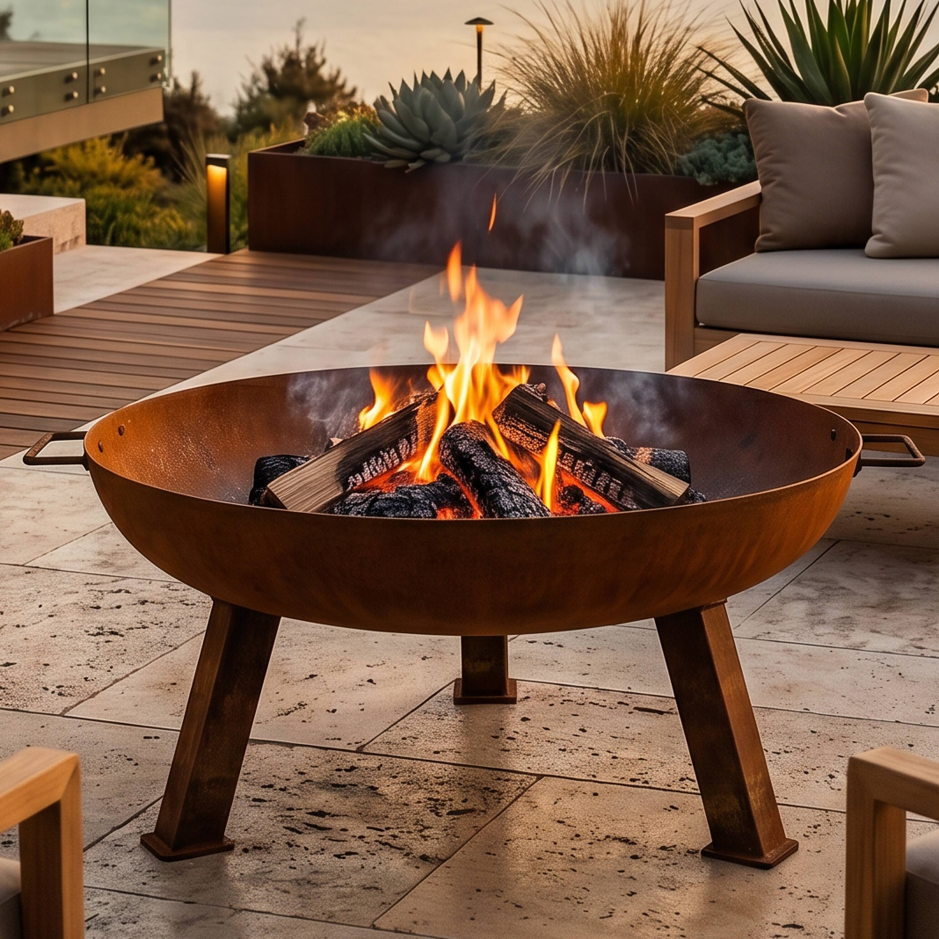 Alt View 10. Sunnydaze - 24 in Small Rustic Cast Iron Fire Pit Bowl with Stand - Rust.