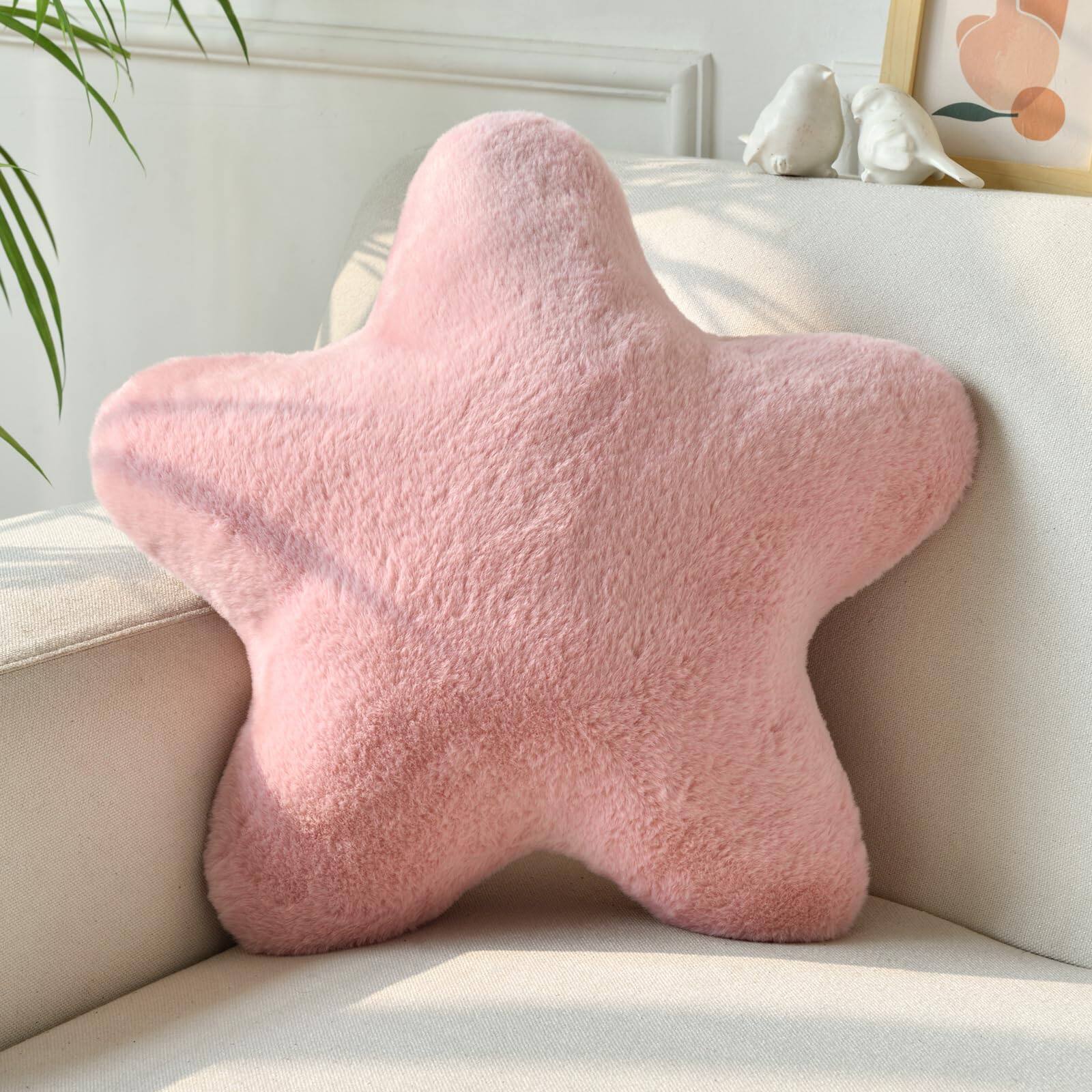 Paradigms Interiors - Star Pillow Decorative Throw Pillows For Bed Couch 15 Shaped Plush Floor Cushions Room Decor With Soft Faux - Grey Pink-19.6" x 19.6"