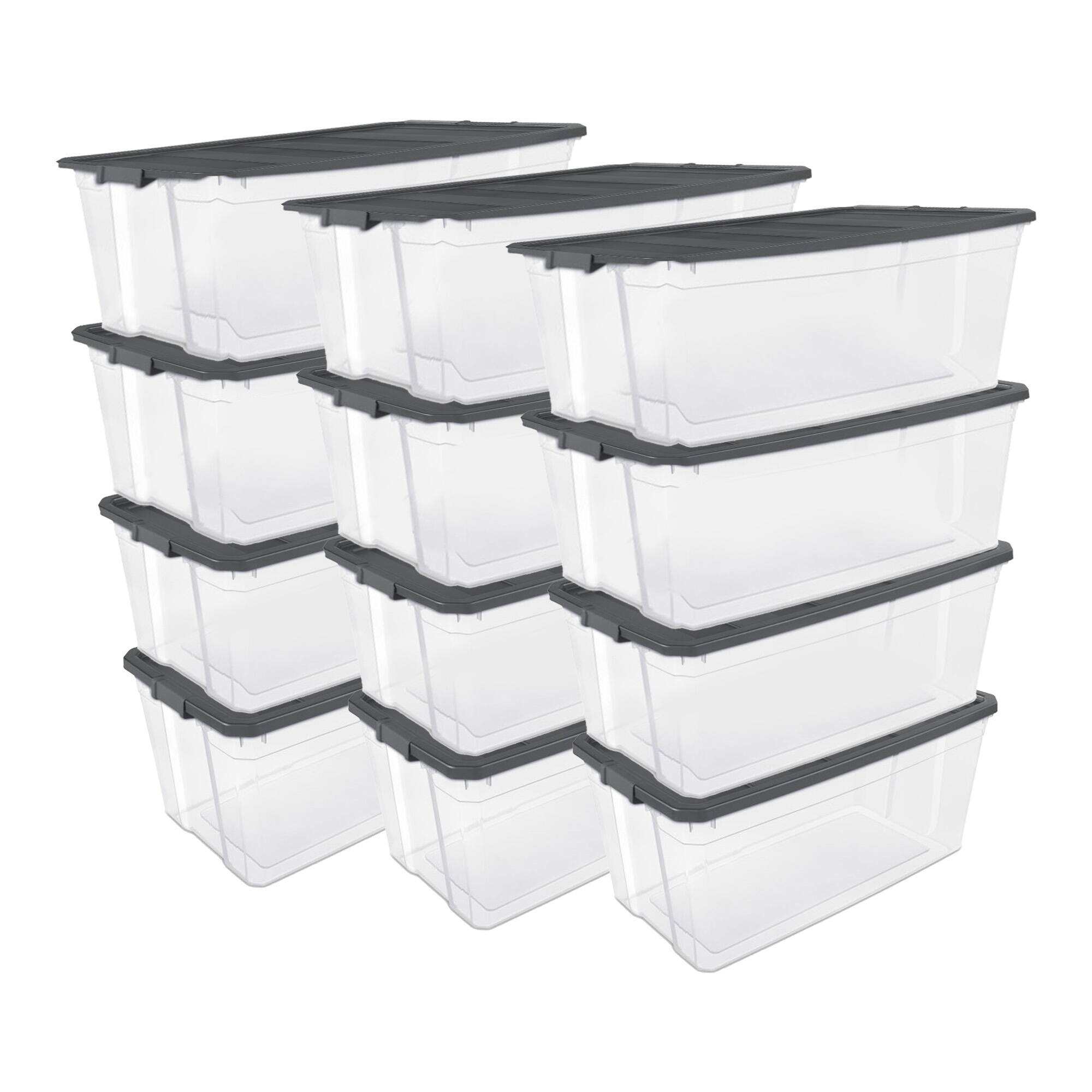 Front. Sterilite - Sterilite 200 Qt Clear Stackable Latching Storage Box Container, Grey, 12 Pack.