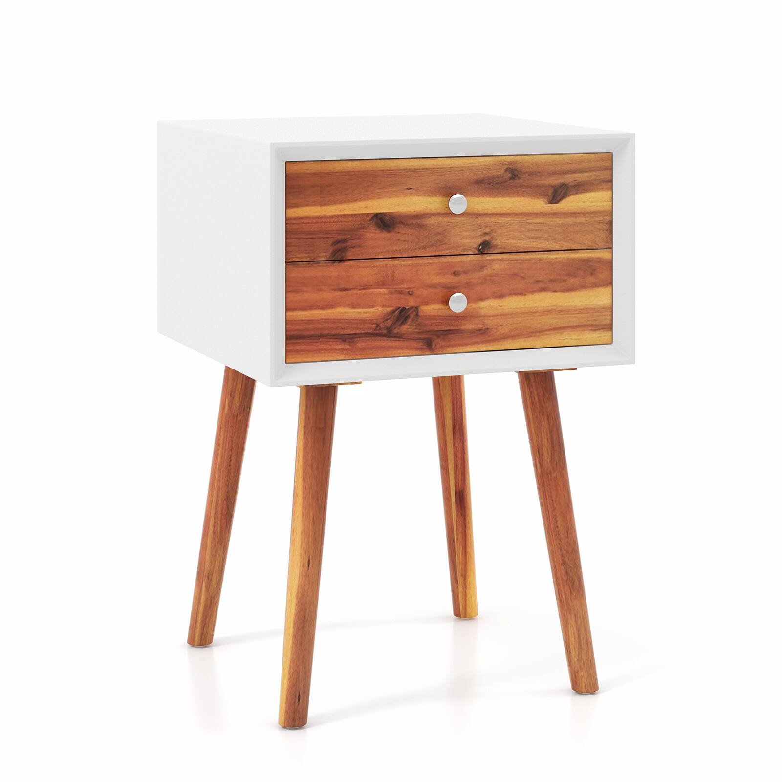 Alt View 19. Costway - 2-drawer Nightstand Multifunctional Bedside Storage Table Wooden Modern Bedroom - White/Brown.
