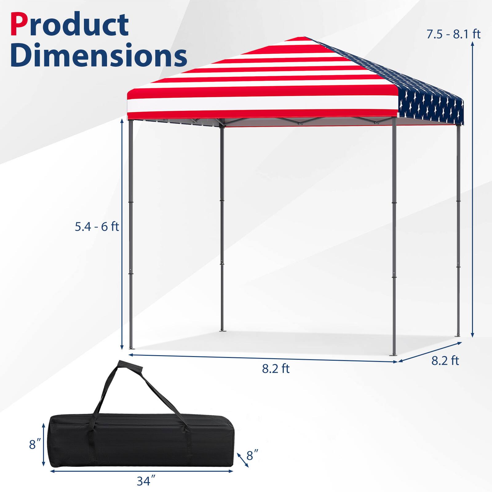 Product Dimensions: 7.5 - 8.1 ft, 5.4 - 6 ft, 8.2 ft, 8.2 ft, 8" x 34", 8"