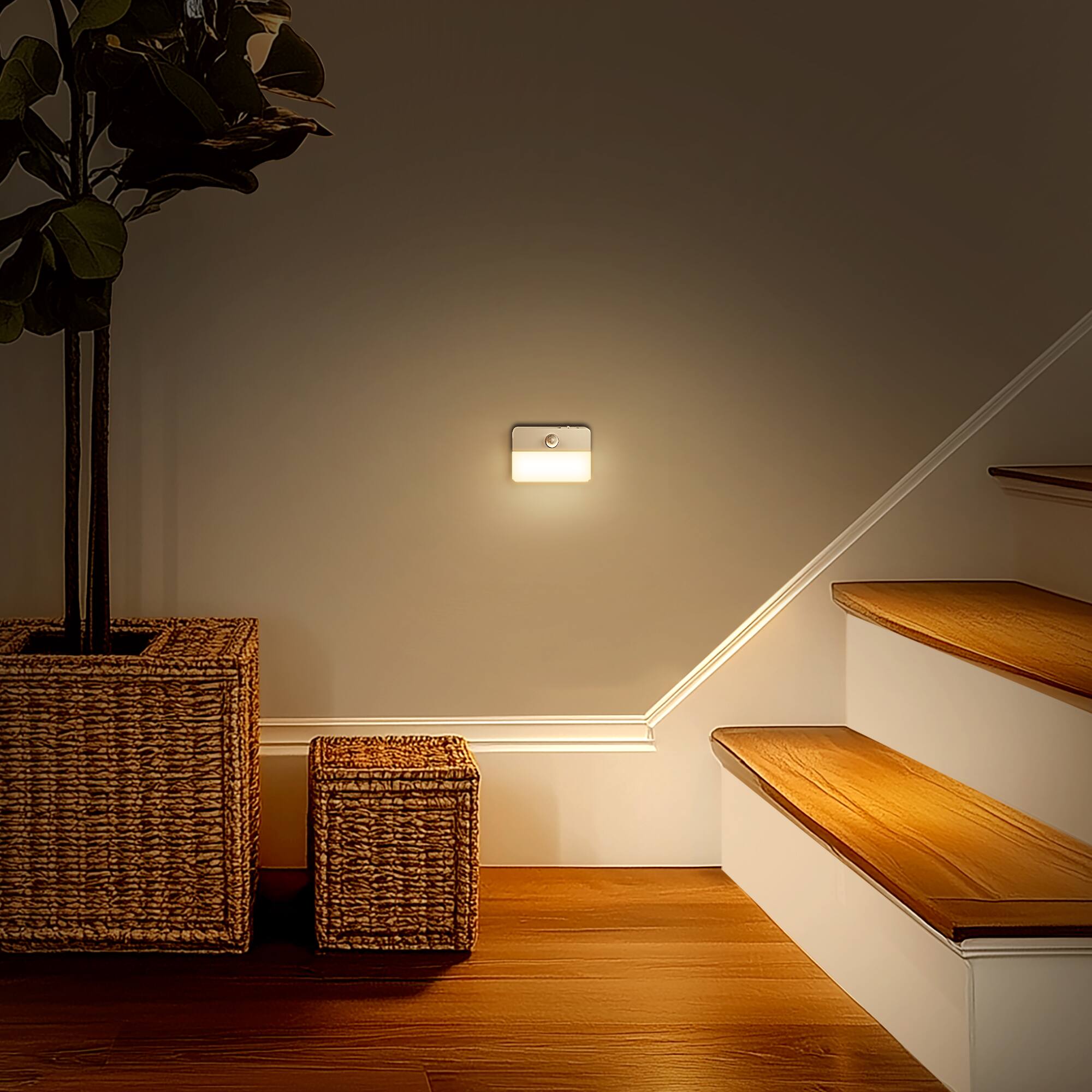 Alt View 4. Jandcase - JANDCASE 0.6W Battery Operated Motion Sensor Night Light, 3000K Warm Glow, Square Design, Magnetic Mount, ON/OFF/AUTO - White.