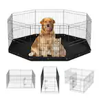 Front. VEVOR - Dog Playpen, 8 Panels Foldable Metal Dog Exercise Pen with Bottom Pad, 24" H Pet Fence Puppy Crate Kennel.