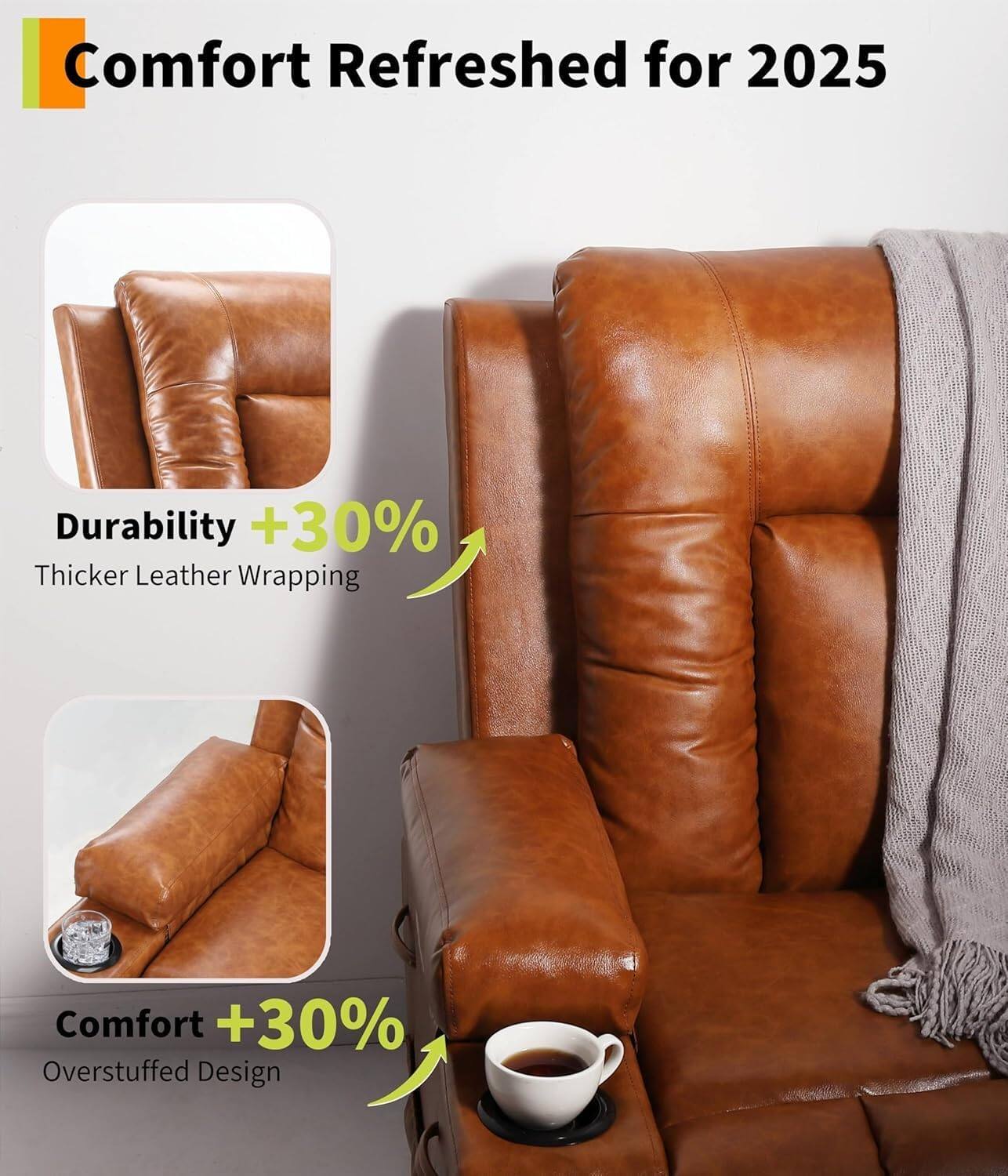 Comfort Refreshed for 2025

Durability +30%
Thicker Leather Wrapping

Comfort +30%
Overstuffed Design