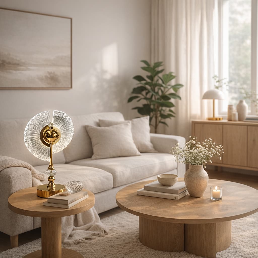 FC Design - 14"H Modern Crystal Touch Lamp with Golden Base, 3-Color Changing LED Décor Accent