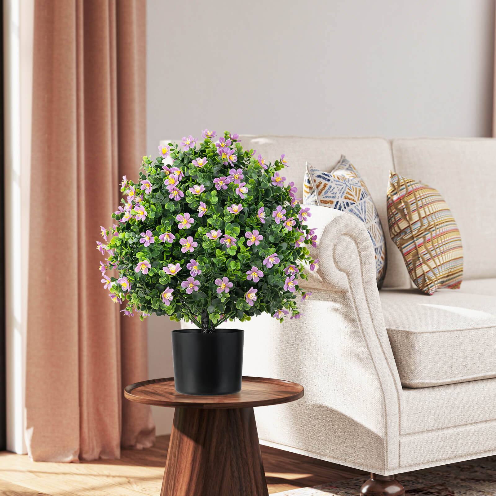 Alt View 4. Costway - Costway 2 Pack Artificial Boxwood Topiary Ball Tree Faux Shrub Bushes with Flowers Purple - Purple.