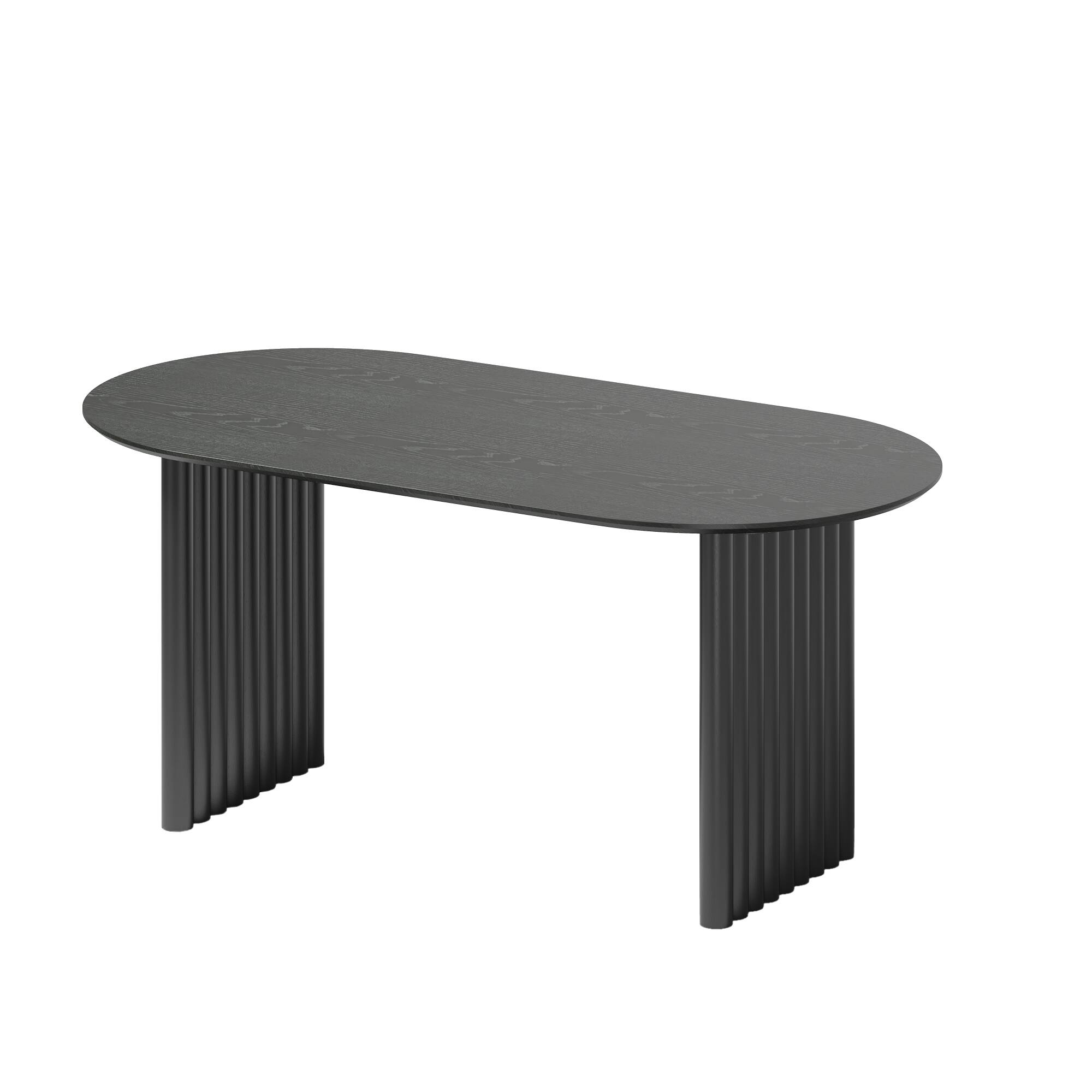 Alt View 1. Lirago - 67" Solid Wood Oval Dining Table with Double Pedestal Large Kitchen Table Seats 6 for Dining Room - Black.