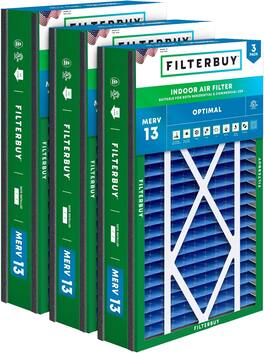 Filterbuy - 16x25x3 MERV 13 Smoke & Allergy Defense, Pleated HVAC AC Furnace Air Filters Replacement for Trion Air Bear (3-Pack) - Blue