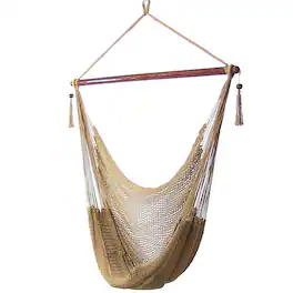 Sunnydaze - Extra Large Polyester Rope Hammock Chair and Spreader Bar - Tan