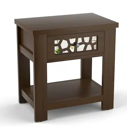 Front. Gymax - Gymax Side End Table Nightstand w/ Drawer Wood for Living Room Bedroom Rustic Brown - Rustic Brown.