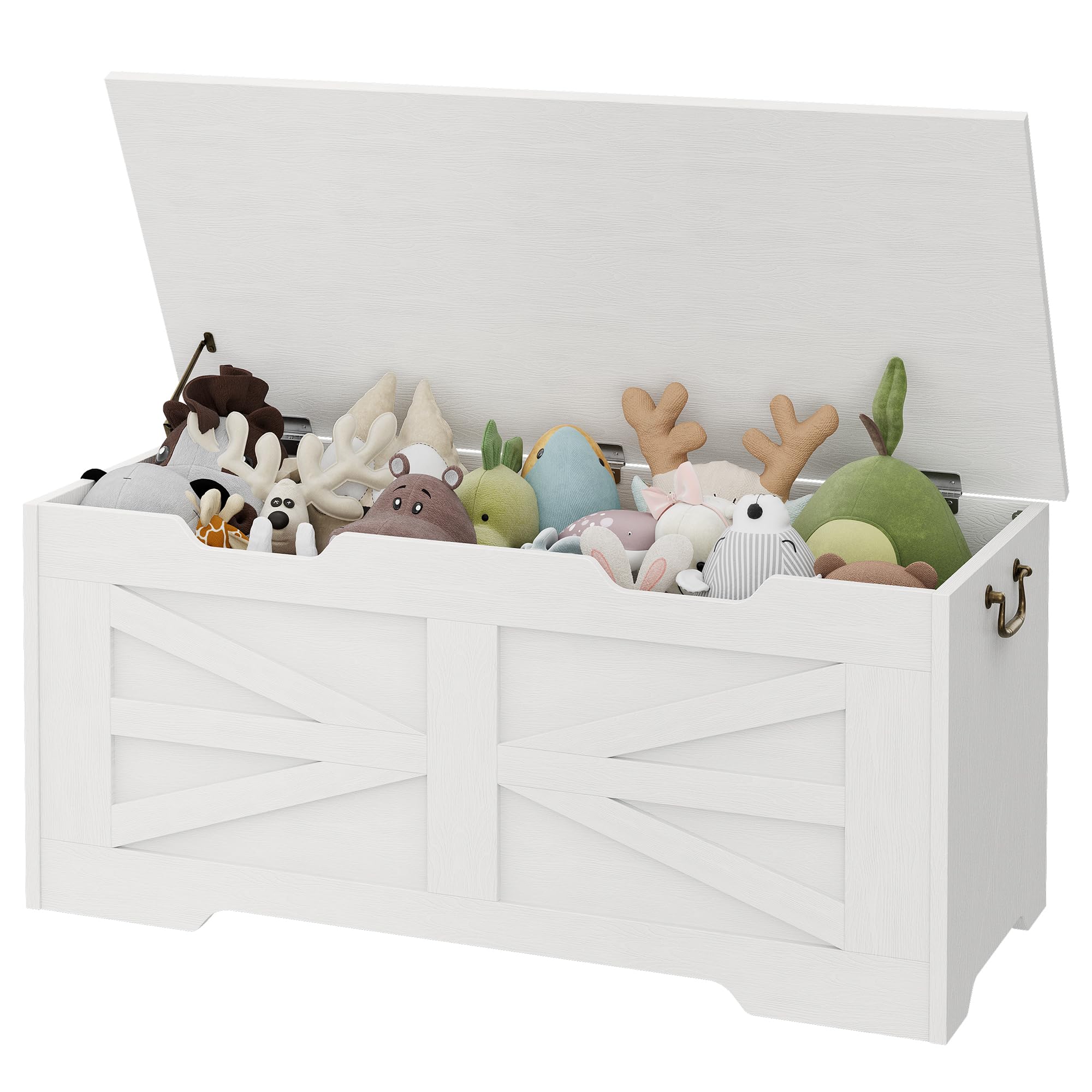 Front. Jojoka - 39.4" Storage Wooden Toy Chest for Kids, Large Bench Trunk with Safety Hinge, 350 LBS Load Capacity - White.