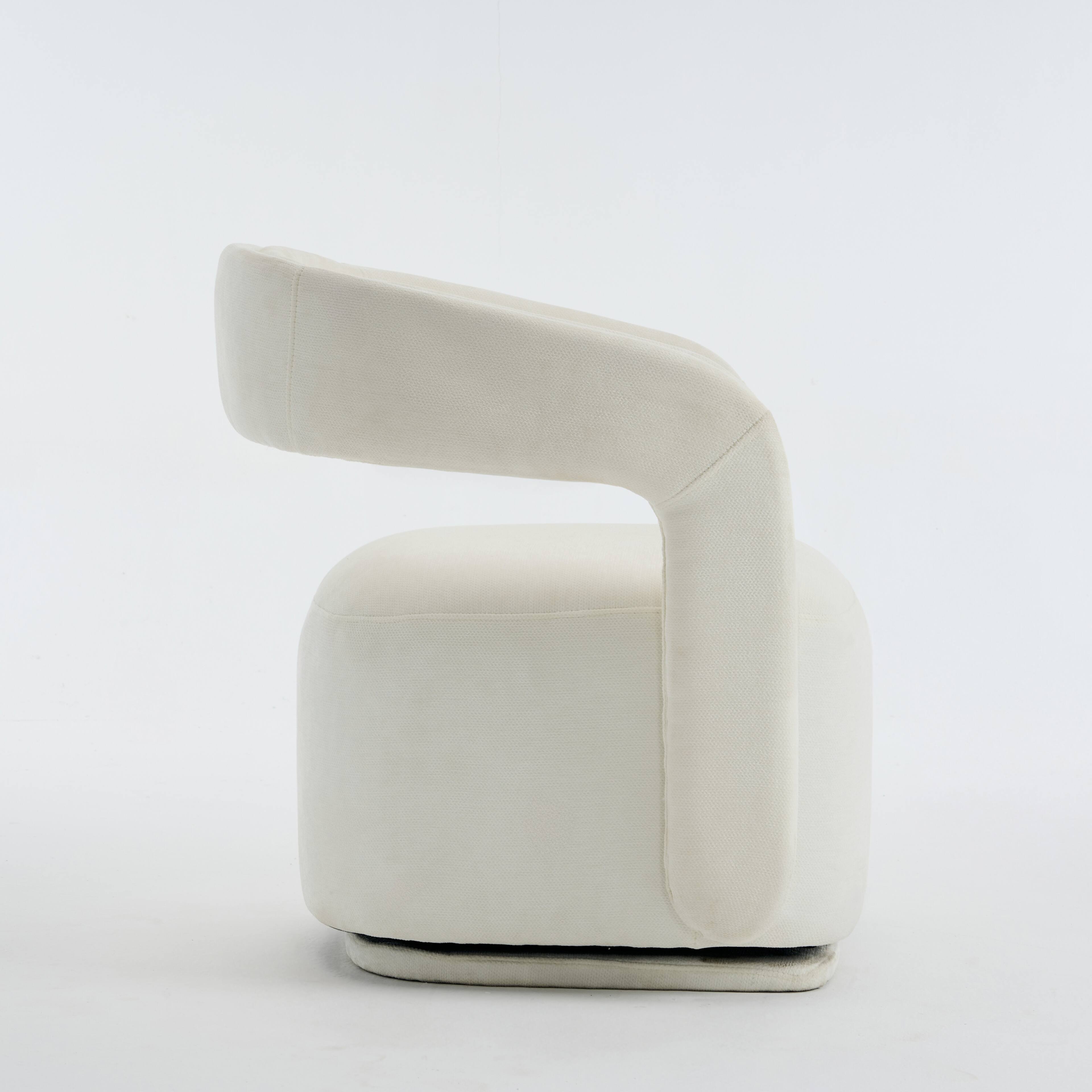 Back. Whisen - Chenille Swivel Chair,Comfy Barrel Accent Armchair with 360° Rotating Base for Living Room - White.