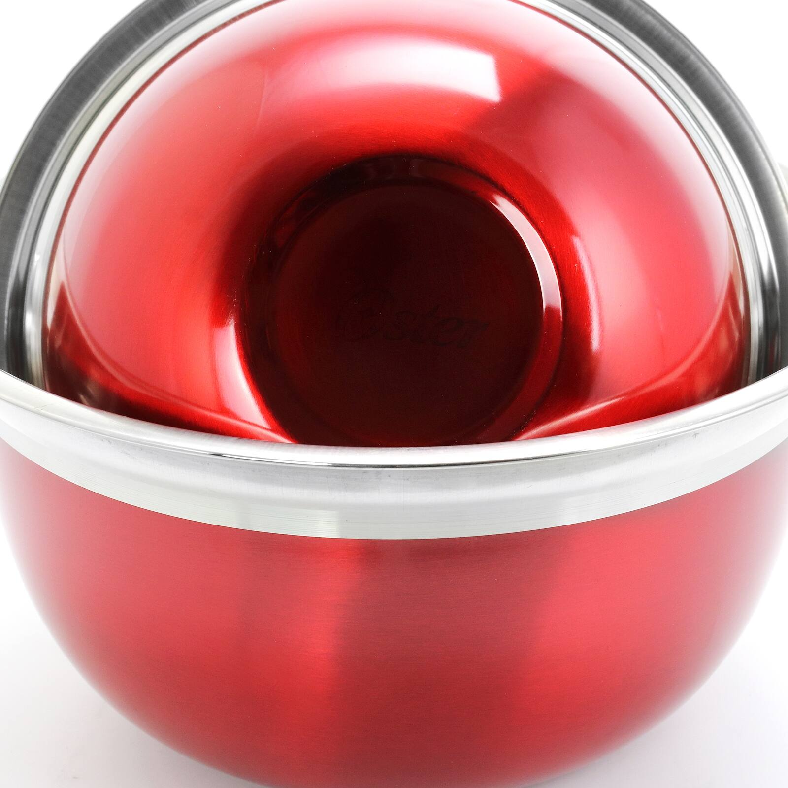 Alt View 4. Oster - Oster Rosamond 3 Piece Stainless Steel Round Mixing Bowls in Red - Red.