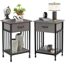 Vecelo - Set of 2 Industrial Nightstand - Bedside Table with Drawer, Compact End Table with Adjustable Feet, Metal Frame - Dark Gray